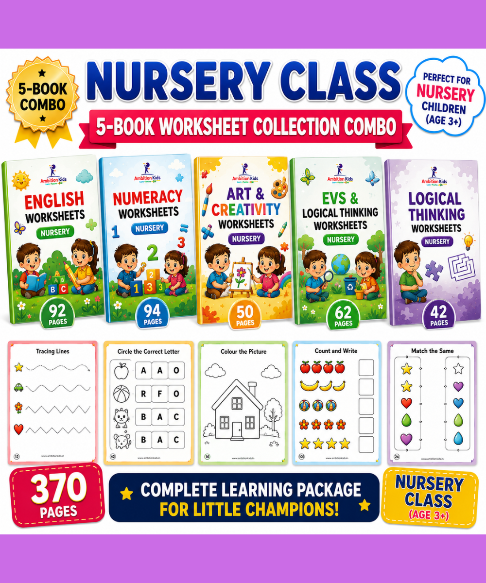 Nursery Printable Worksheet| EVS, Math, English, Art & Pattern| Hard Copy