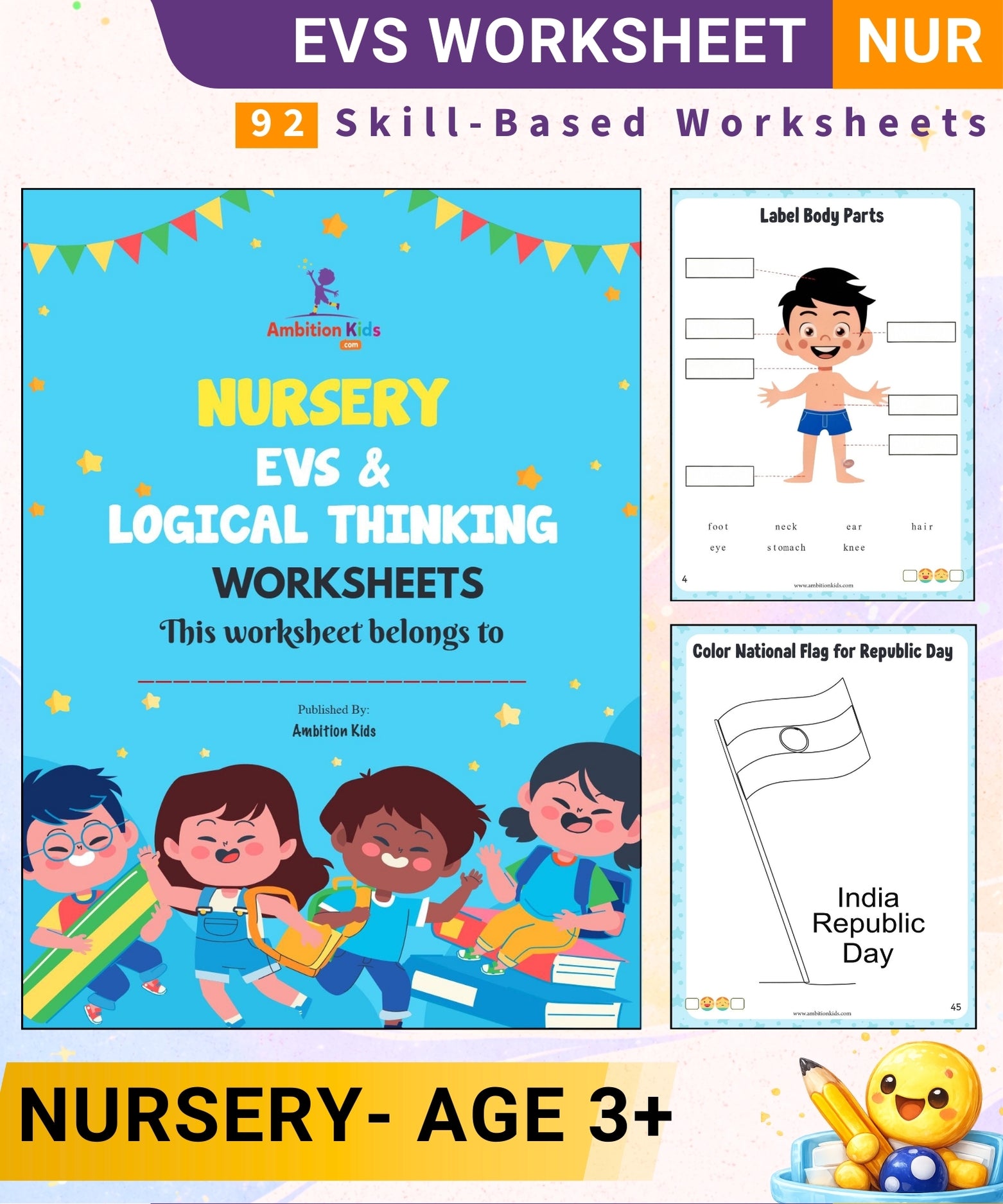 Nursery Worksheet EVS & Logical Thinking Printable Worksheets | Age 3+