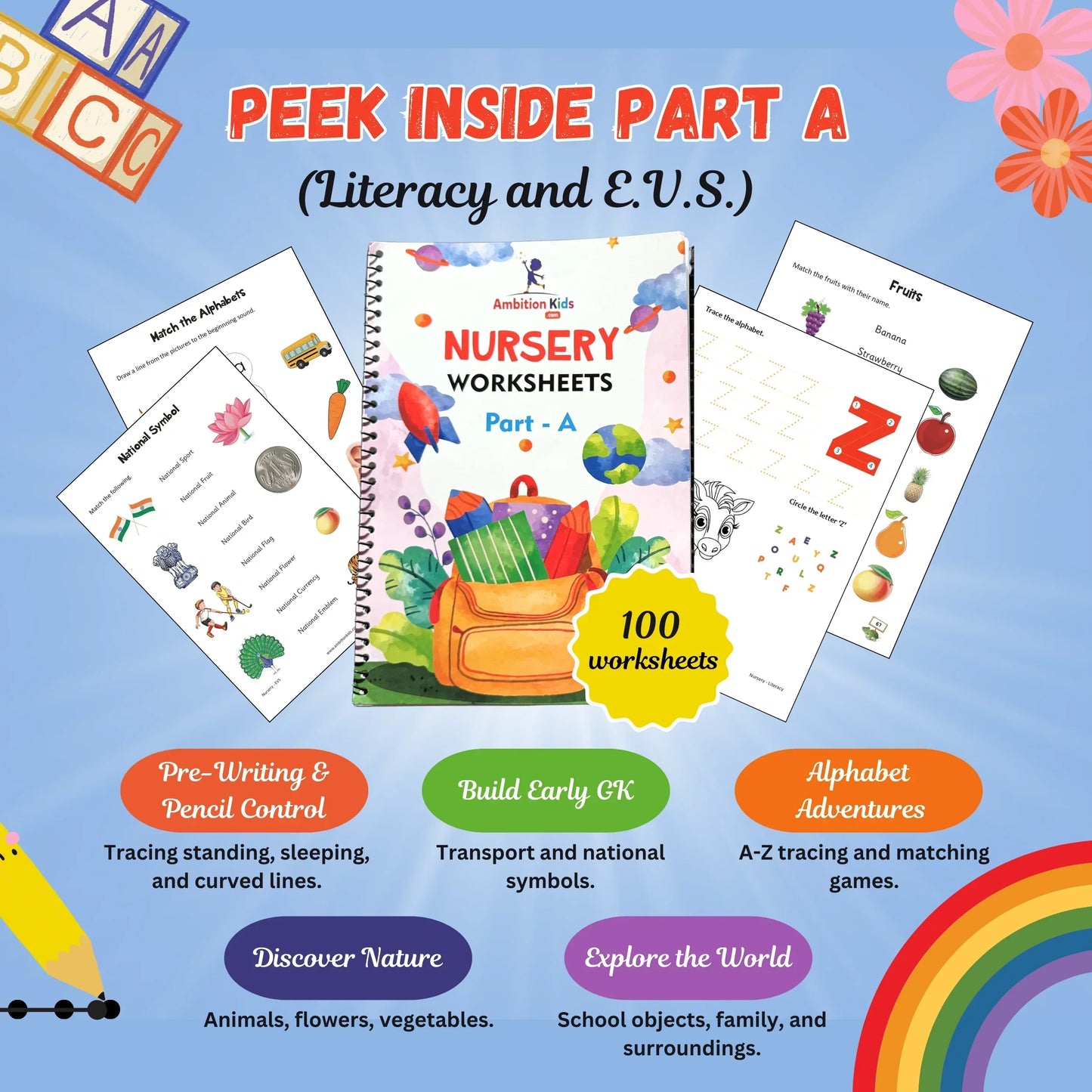 Nursery Hard Copy Kids Worksheets - Ambition Kids