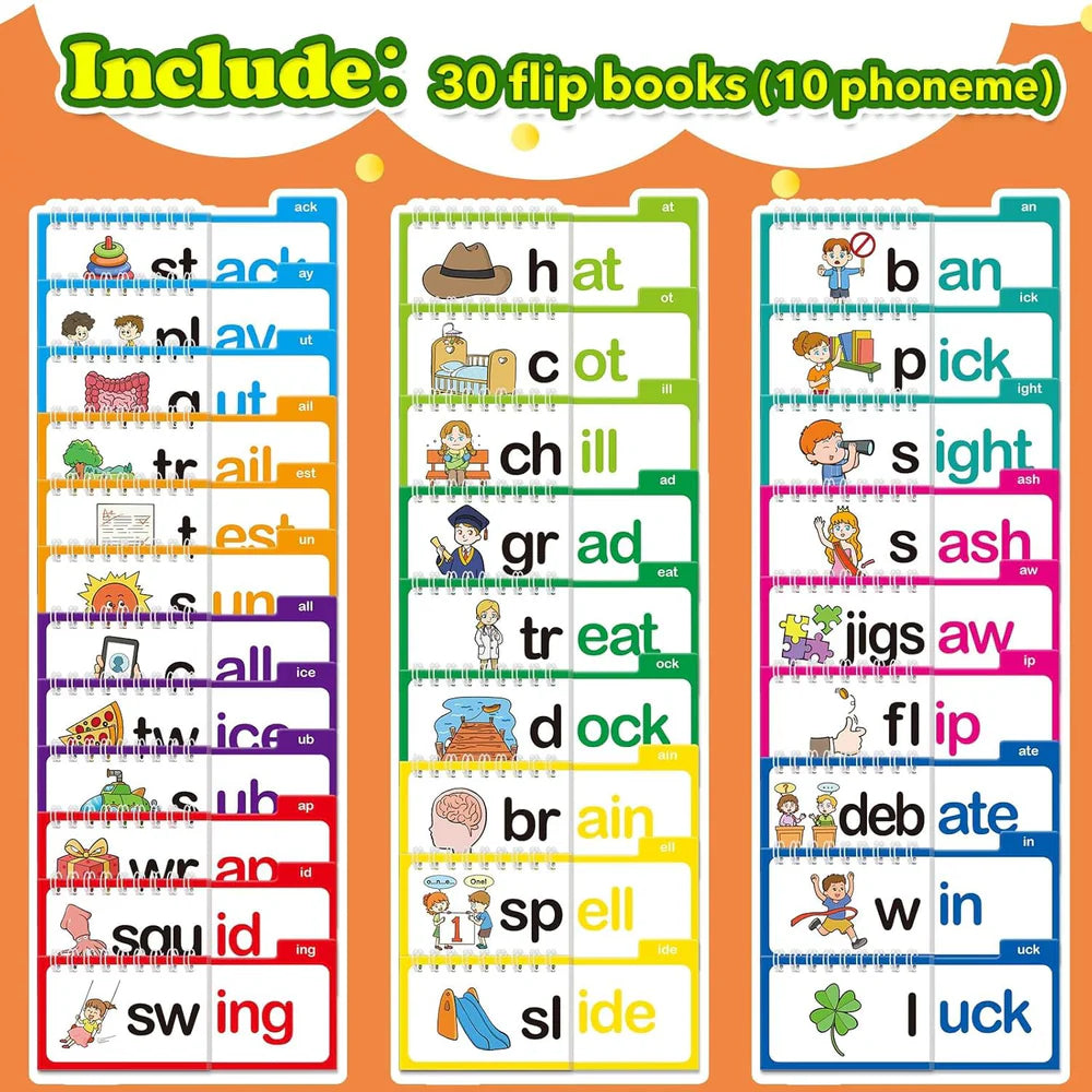 Word Family Flip Flash Cards | 30 Phonics Learning Books for Kids (5+ Years)