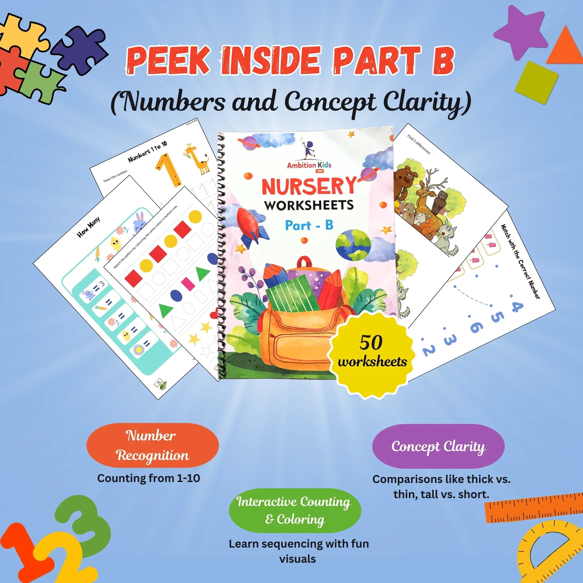 Nursery Hard Copy Kids Worksheets - Ambition Kids