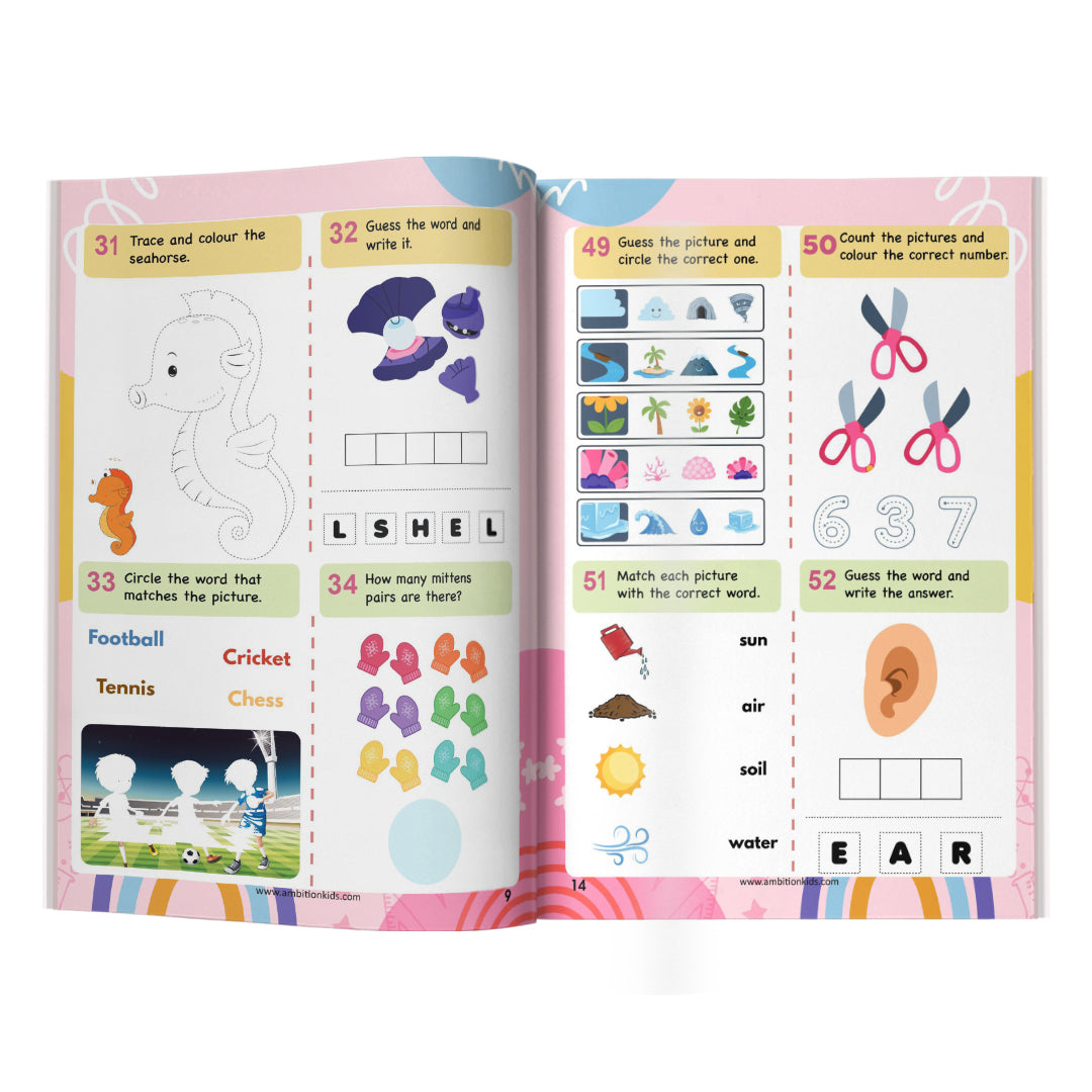 UKG & Brain Booster Worksheets – 4-Book Set (Ages 5–7) ✅