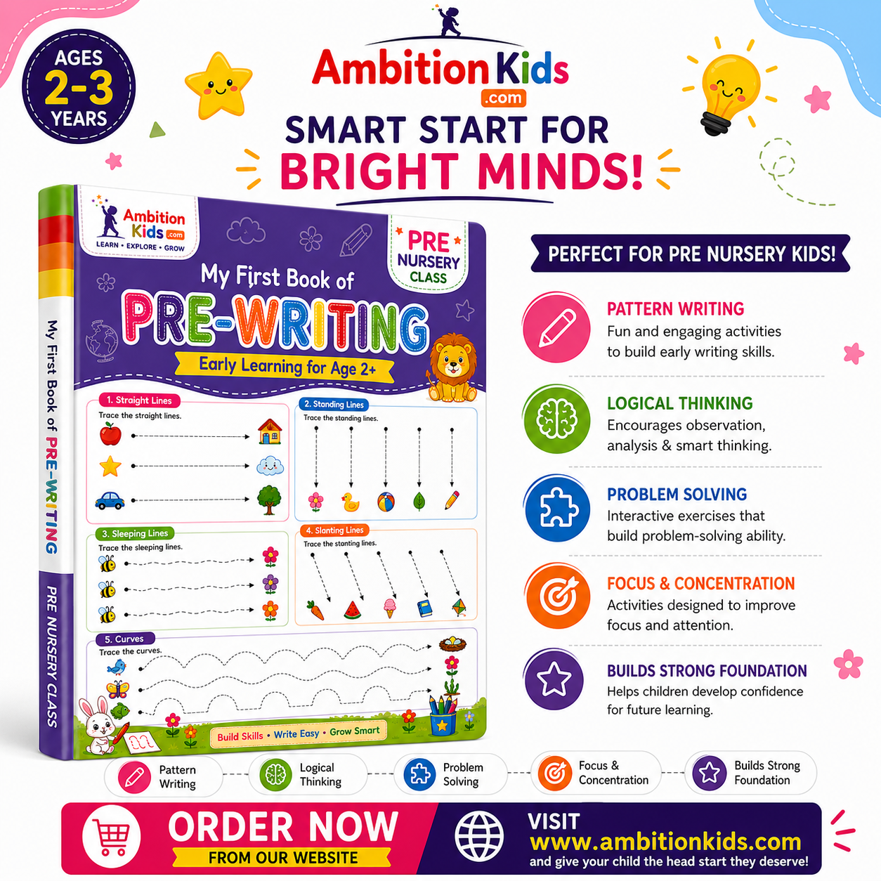 Pre-Nursery Pattern Writing & Logical Reasoning Printable Worksheets