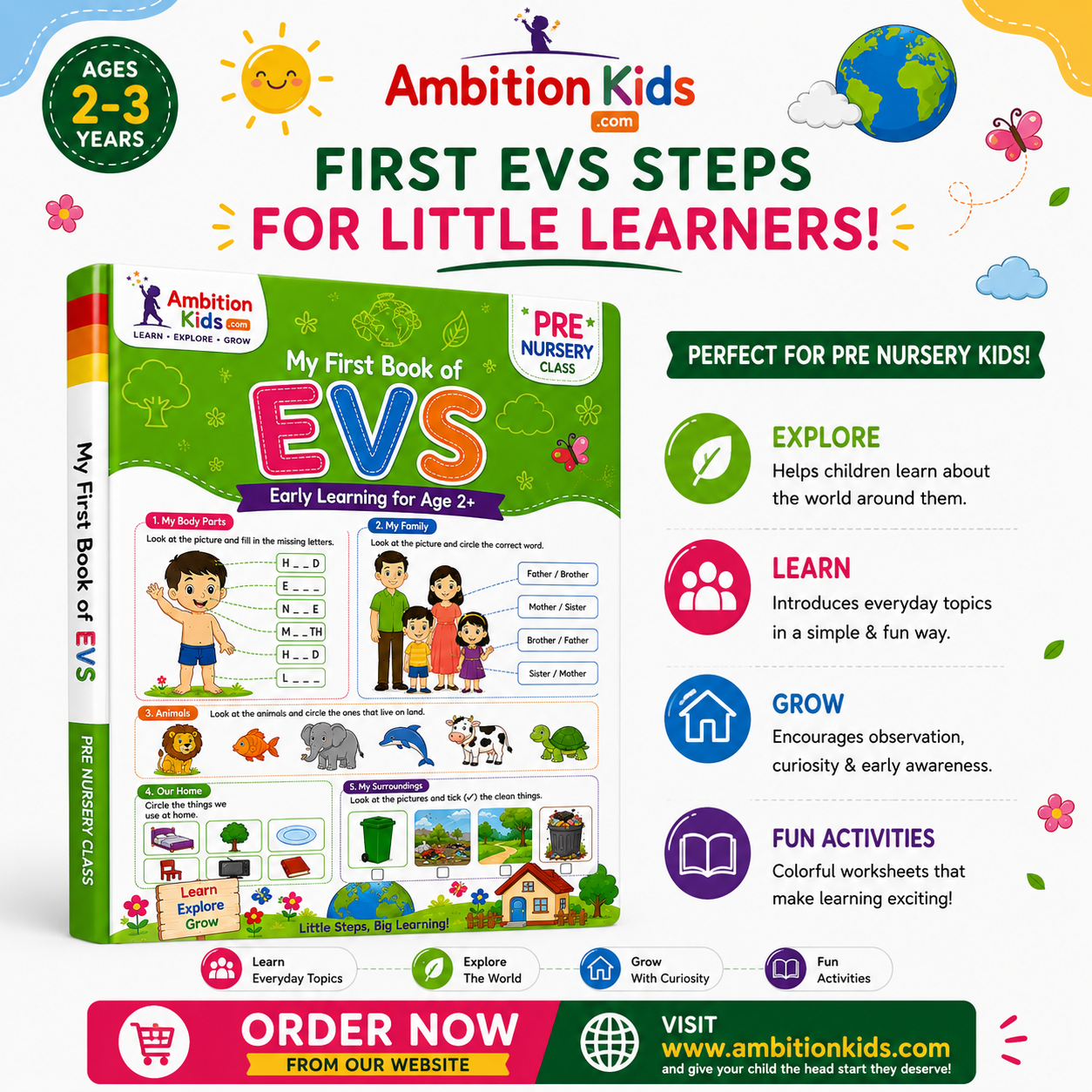 Pre-Nursery EVS Printable Worksheets | EVS Daily Life & Environmental Learning | 56 Pages | Hard Copy