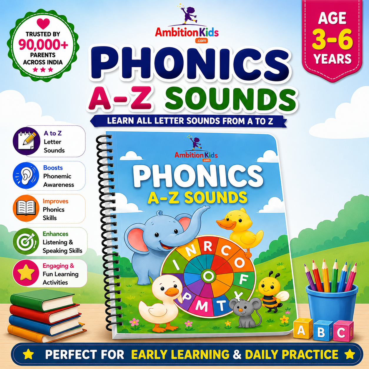 A–Z Sounds Phonics Ambition Kids Worksheets for Age 3–6 Years