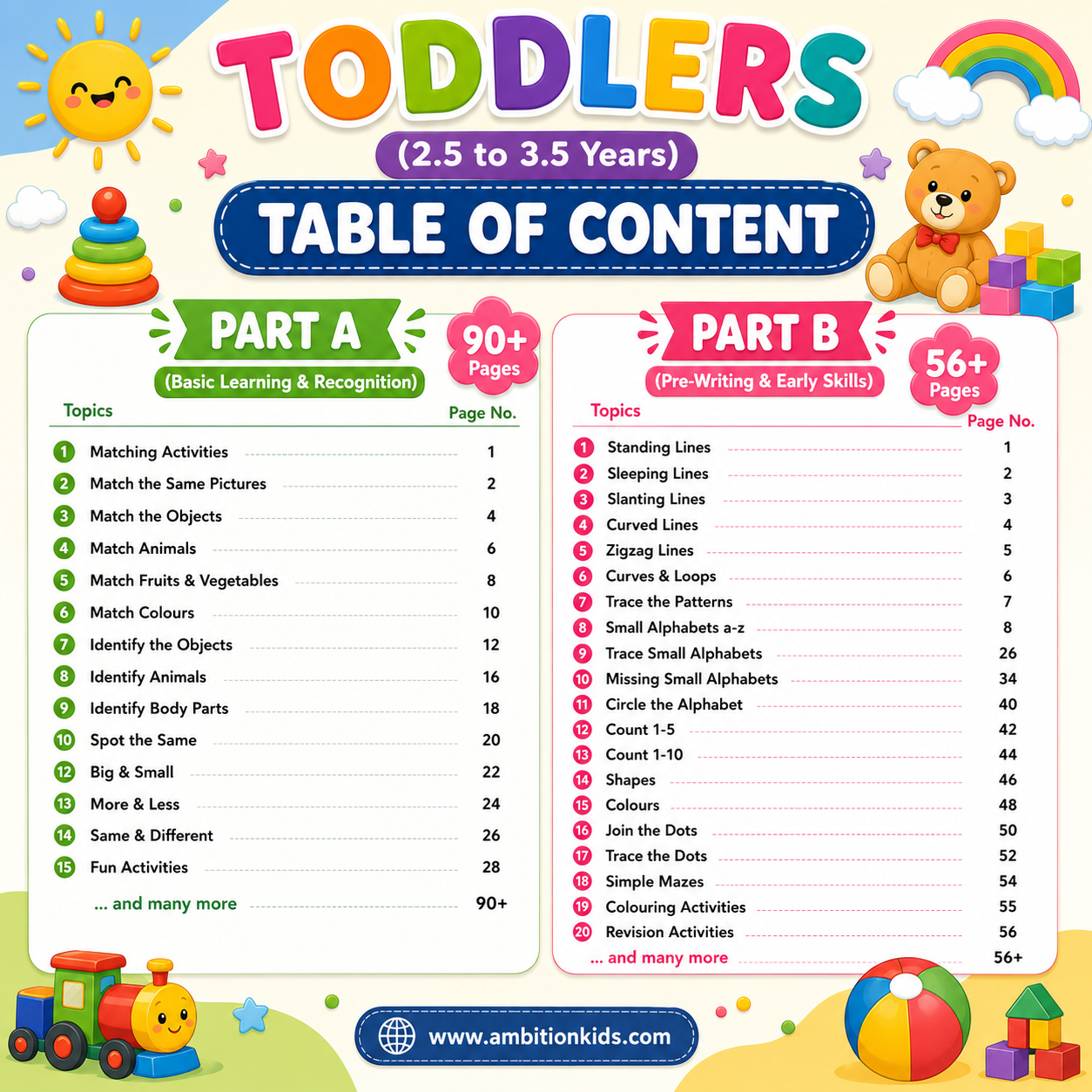 Toddlers 2.5-3.5 Years Kids Worksheets