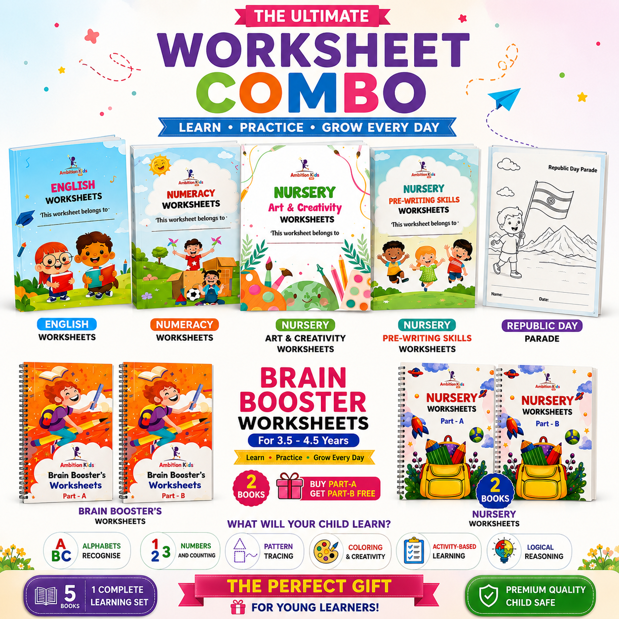 Nursery Hard Copy Kids Worksheets kit