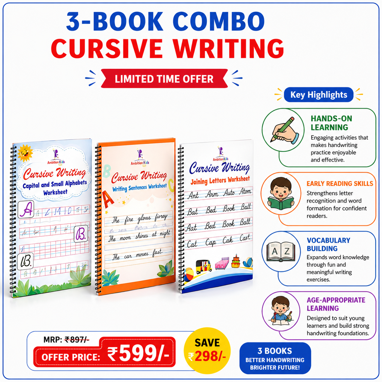 Cursive Writing Practice Book for Kids (Letters, Words & Sentences)