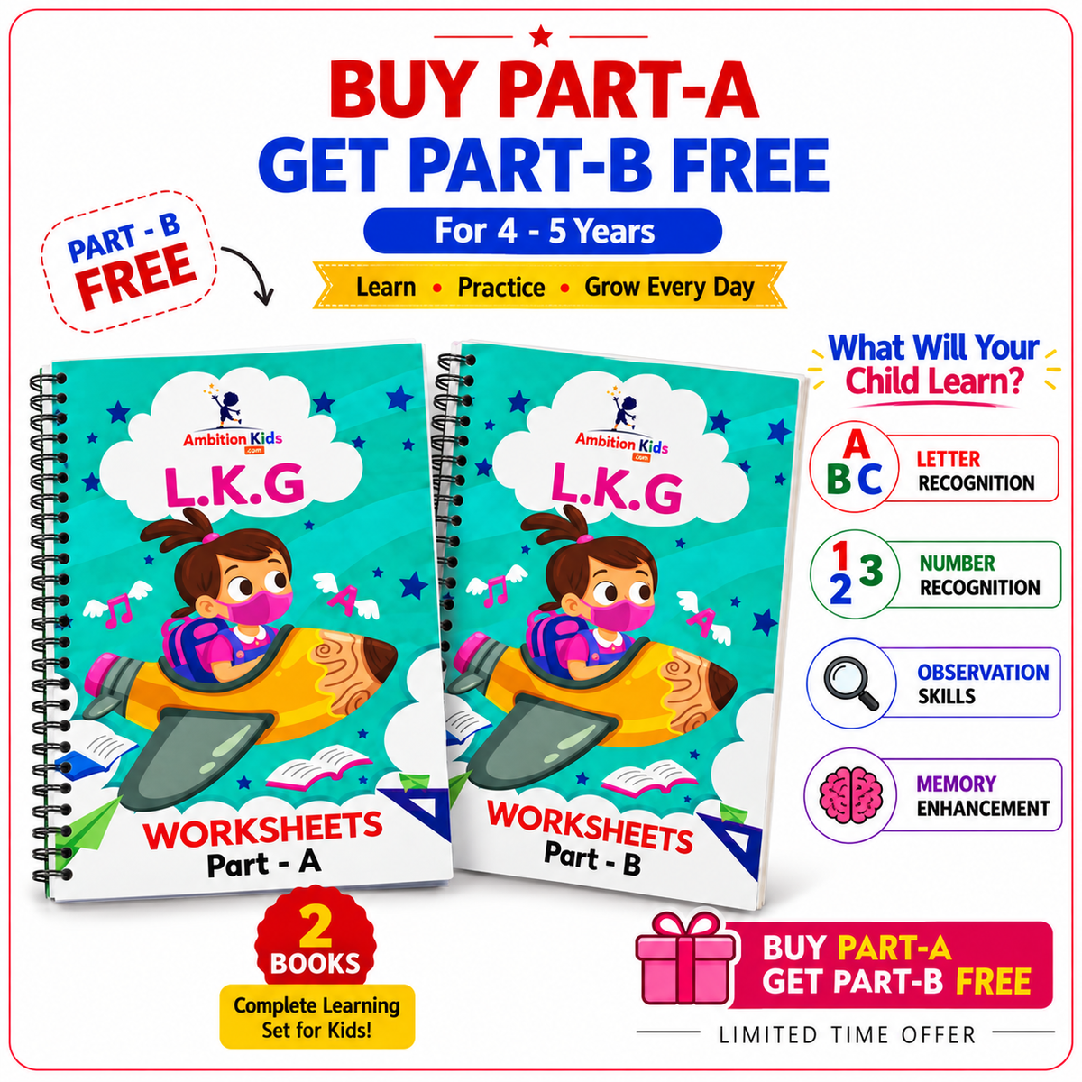 India’s #1 LKG Kids Worksheets for Preschool Kids (BUY 1, GET 1 FREE)