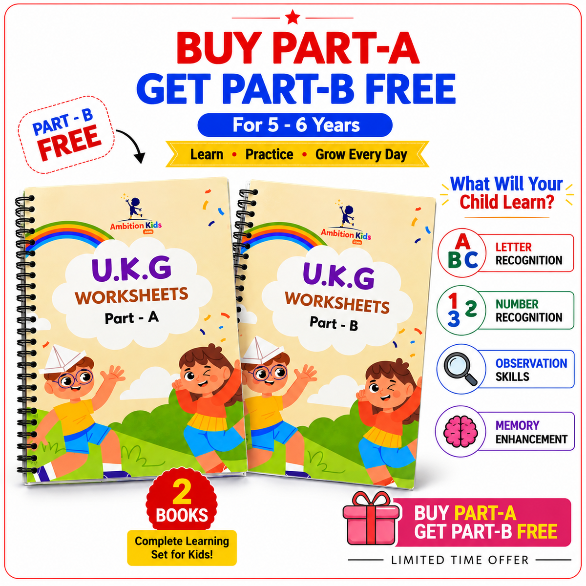 India’s #1 UKG Kids Worksheets for Preschool Kids (BUY 1, GET 1 FREE)