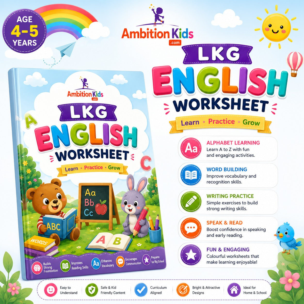 LKG Worksheets | 92 English Fun Learning Pages | Hard Copy