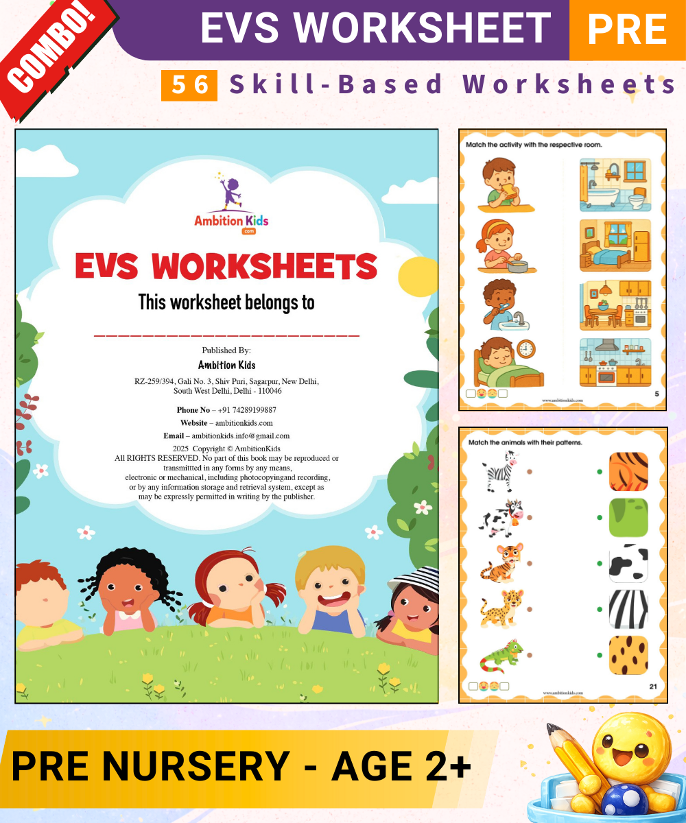 Preschool Kids Worksheets Bundle – EVS, Math, English, Coloring & Patterns | Complete Learning Kit