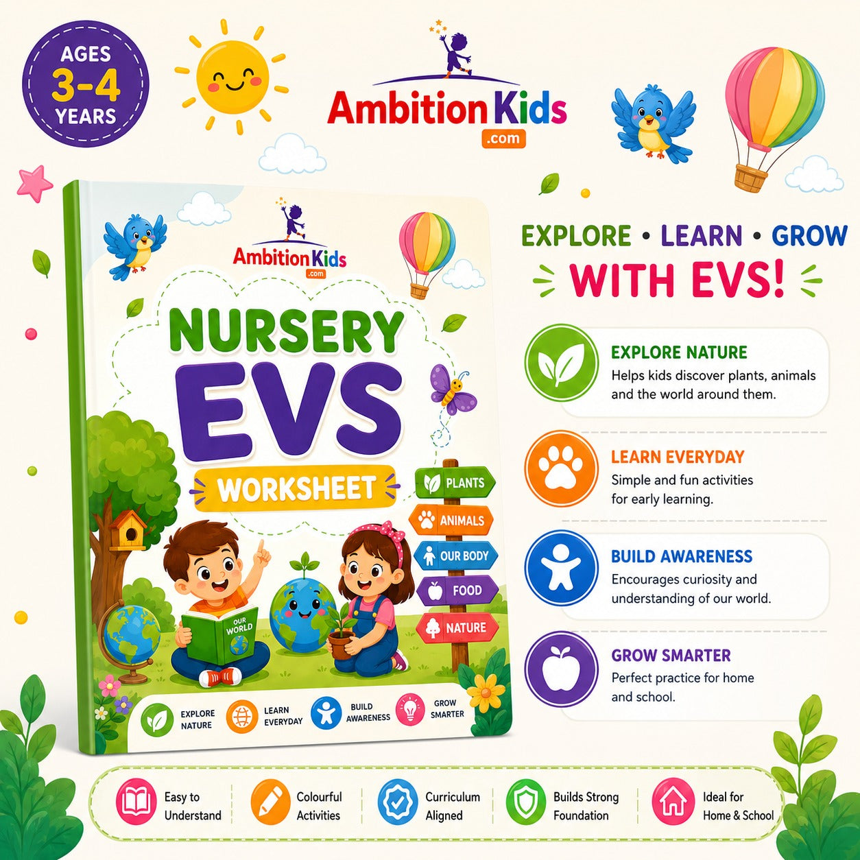 Nursery Worksheet EVS & Logical Thinking Printable Worksheets | Age 3+