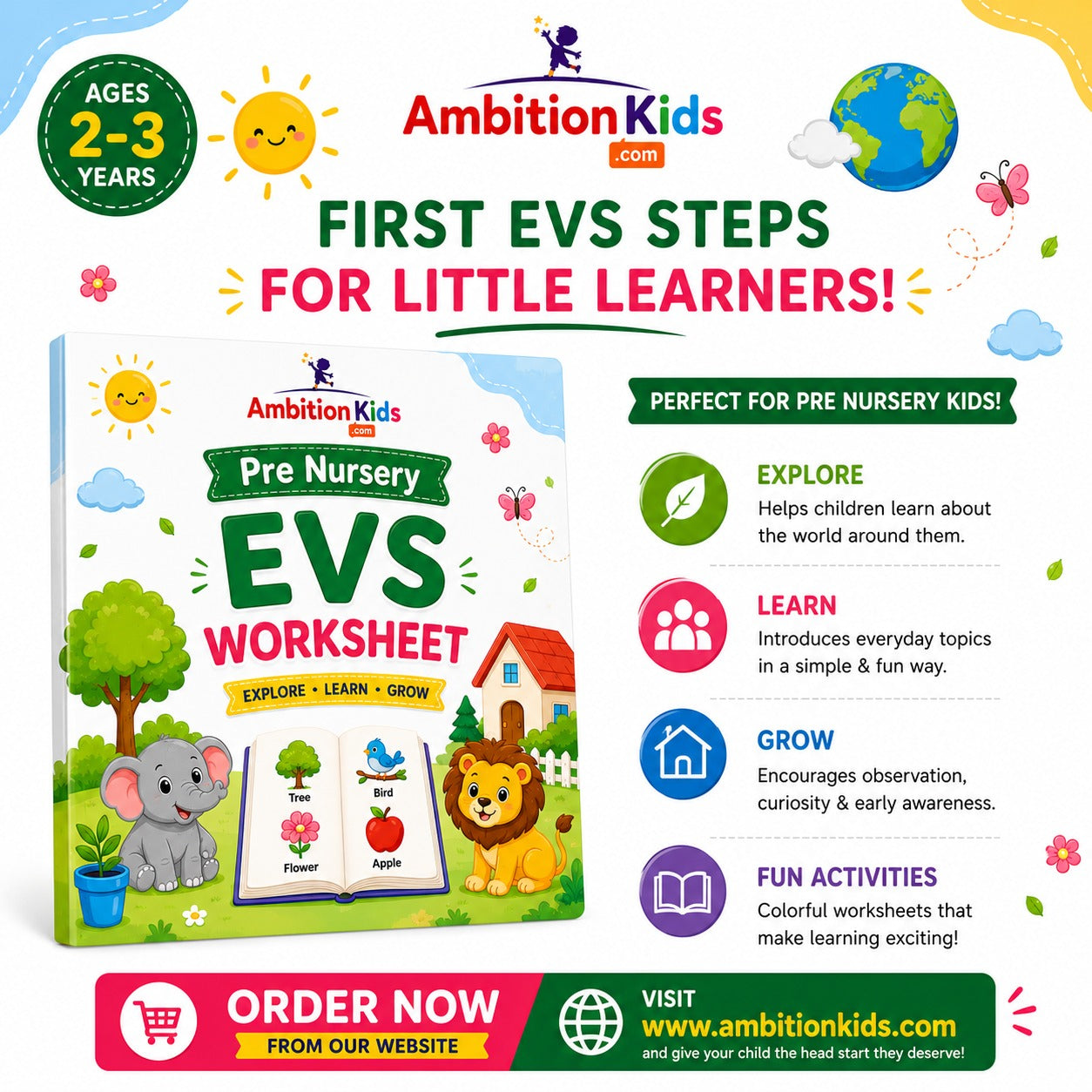 Pre-Nursery EVS Printable Worksheets | EVS Daily Life & Environmental Learning | 56 Pages | Hard Copy