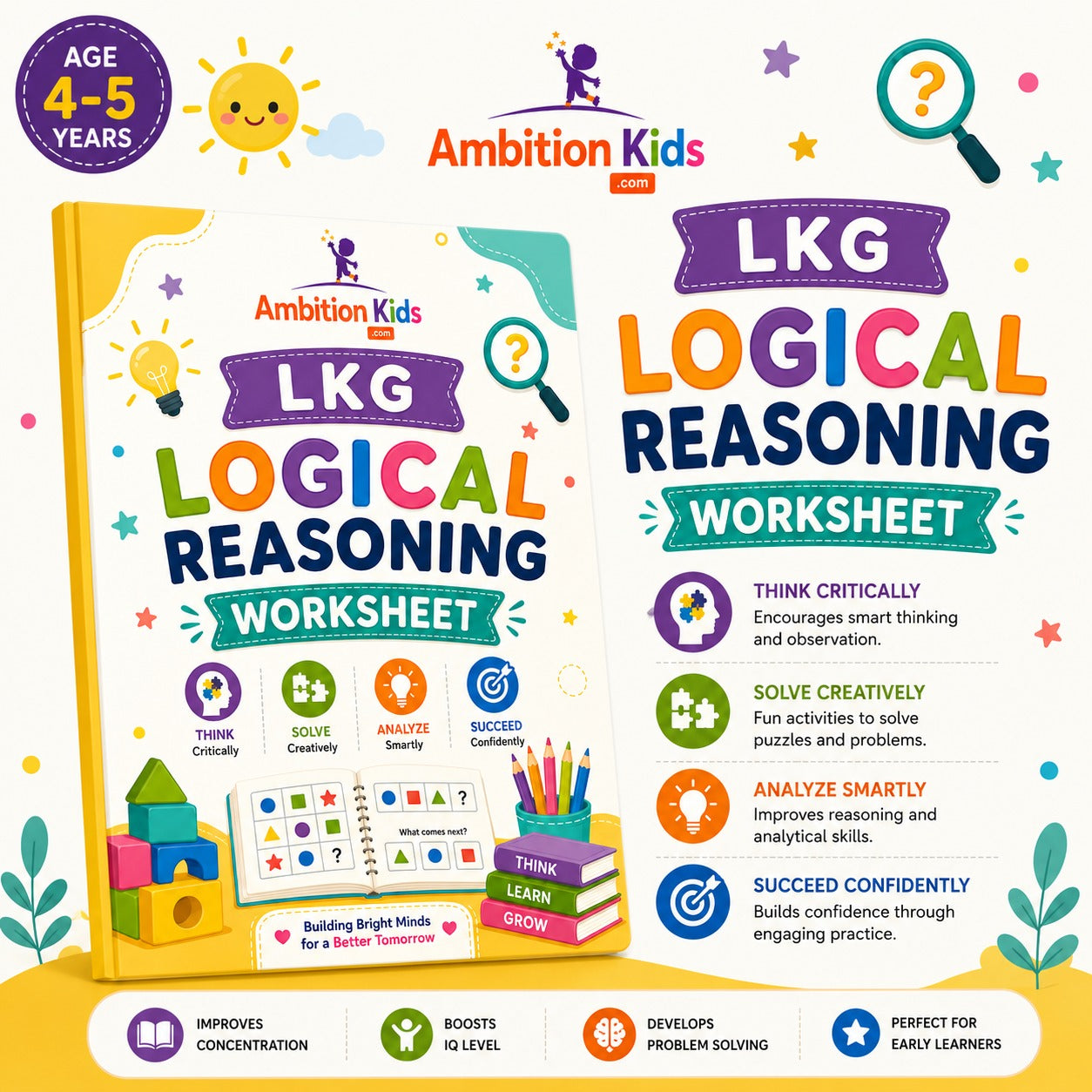 LKG Printable Worksheets | Logical Thinking Fun Brain-Boosting 42 Worksheets