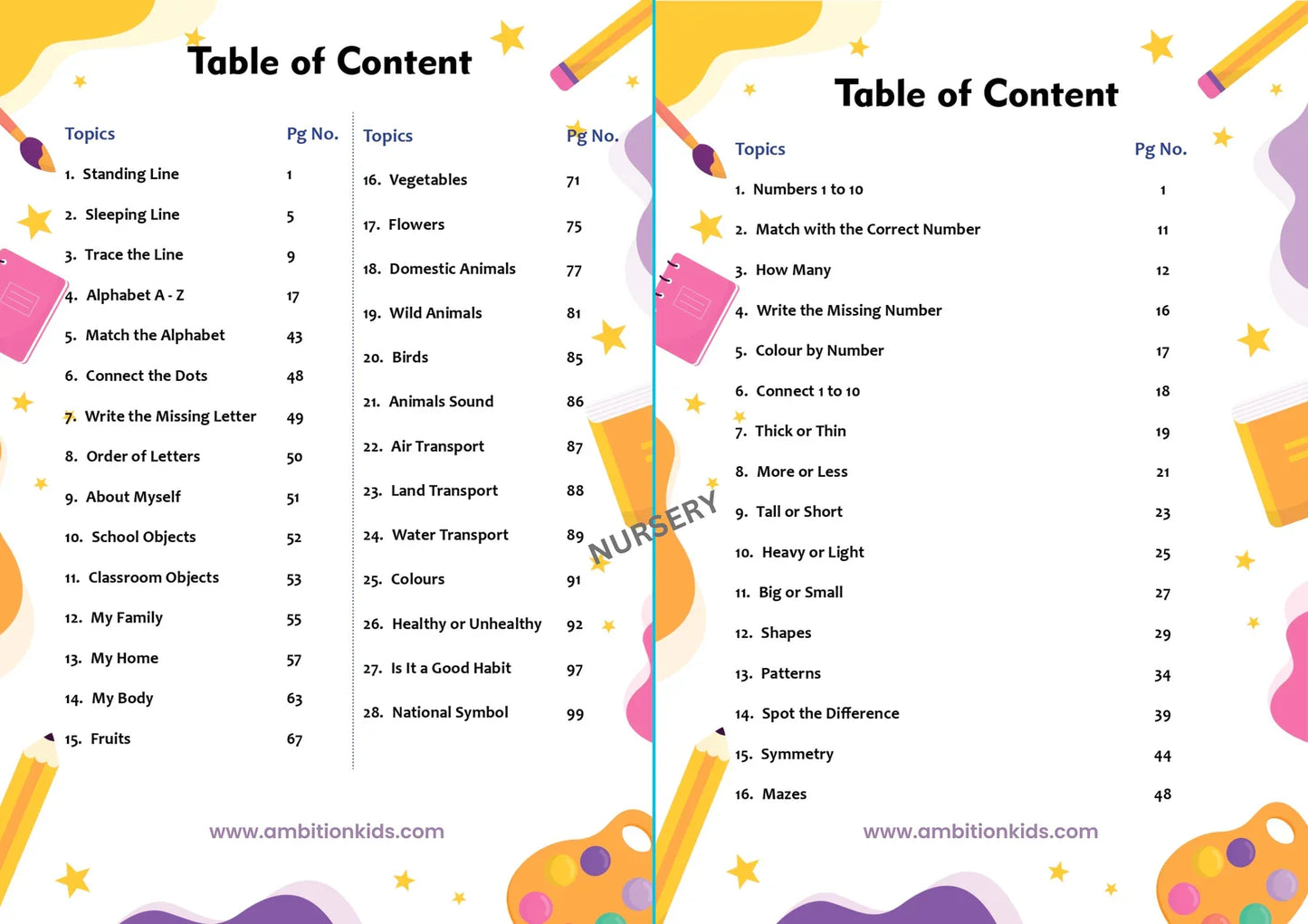 Nursery & Brain Booster Worksheets (4 Books) - Ambition Kids