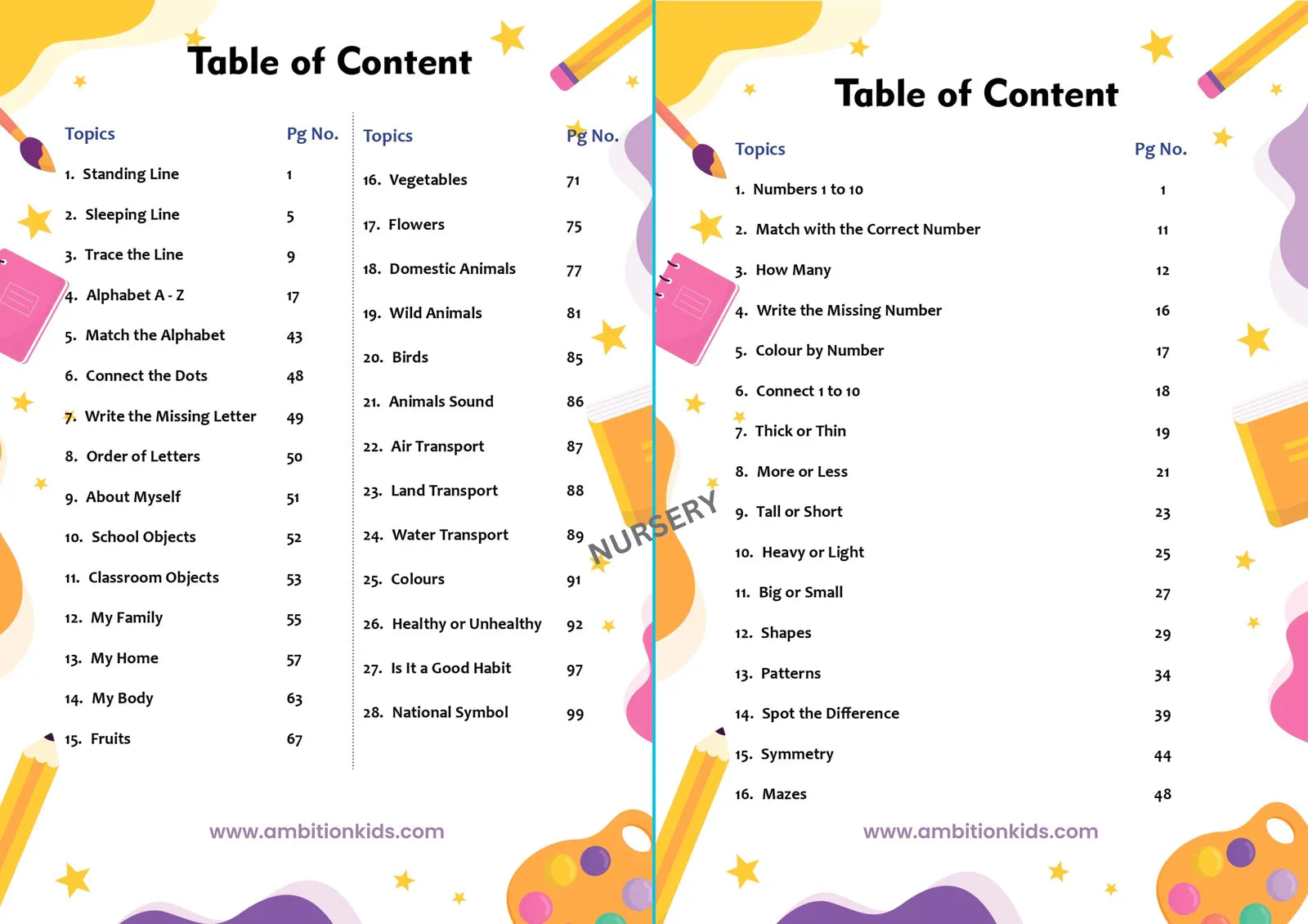 Nursery & Brain Booster Worksheets (4 Books) - Ambition Kids