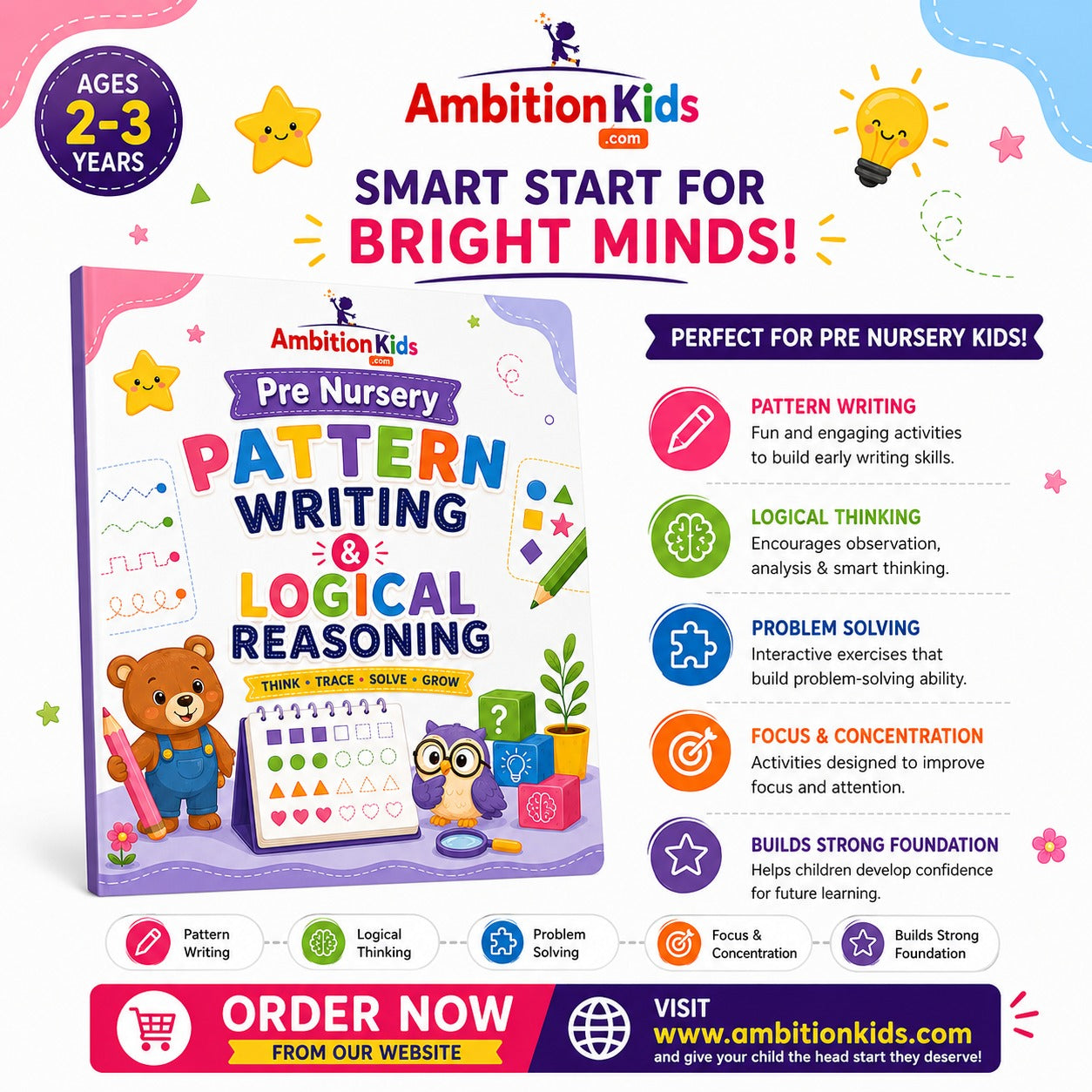 Pre-Nursery Pattern Writing & Logical Reasoning Printable Worksheets