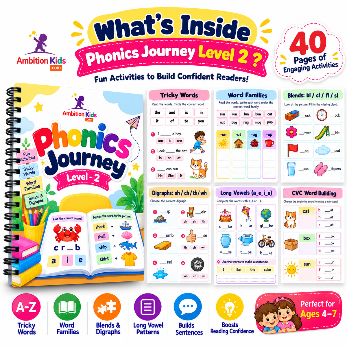 Phonics Worksheets for Preschool Kids (BUY LEVEL 1, GET LEVEL 2 FREE)