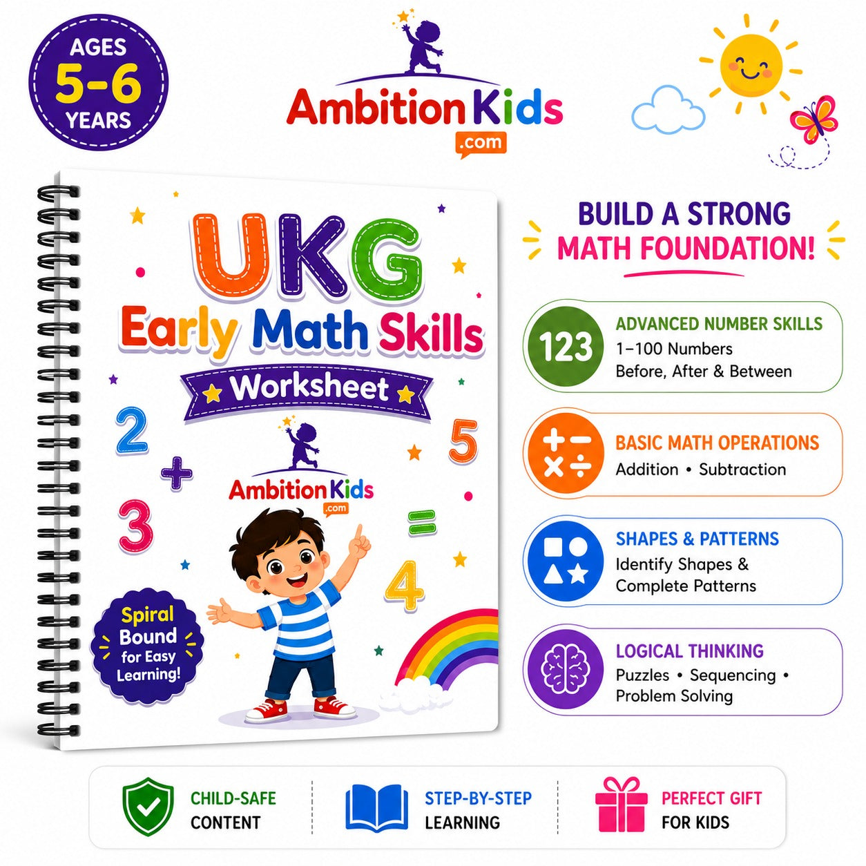 UKG Early Math Skills Worksheet | Preschool Math Learning Book for Kids Age 5-6 Years