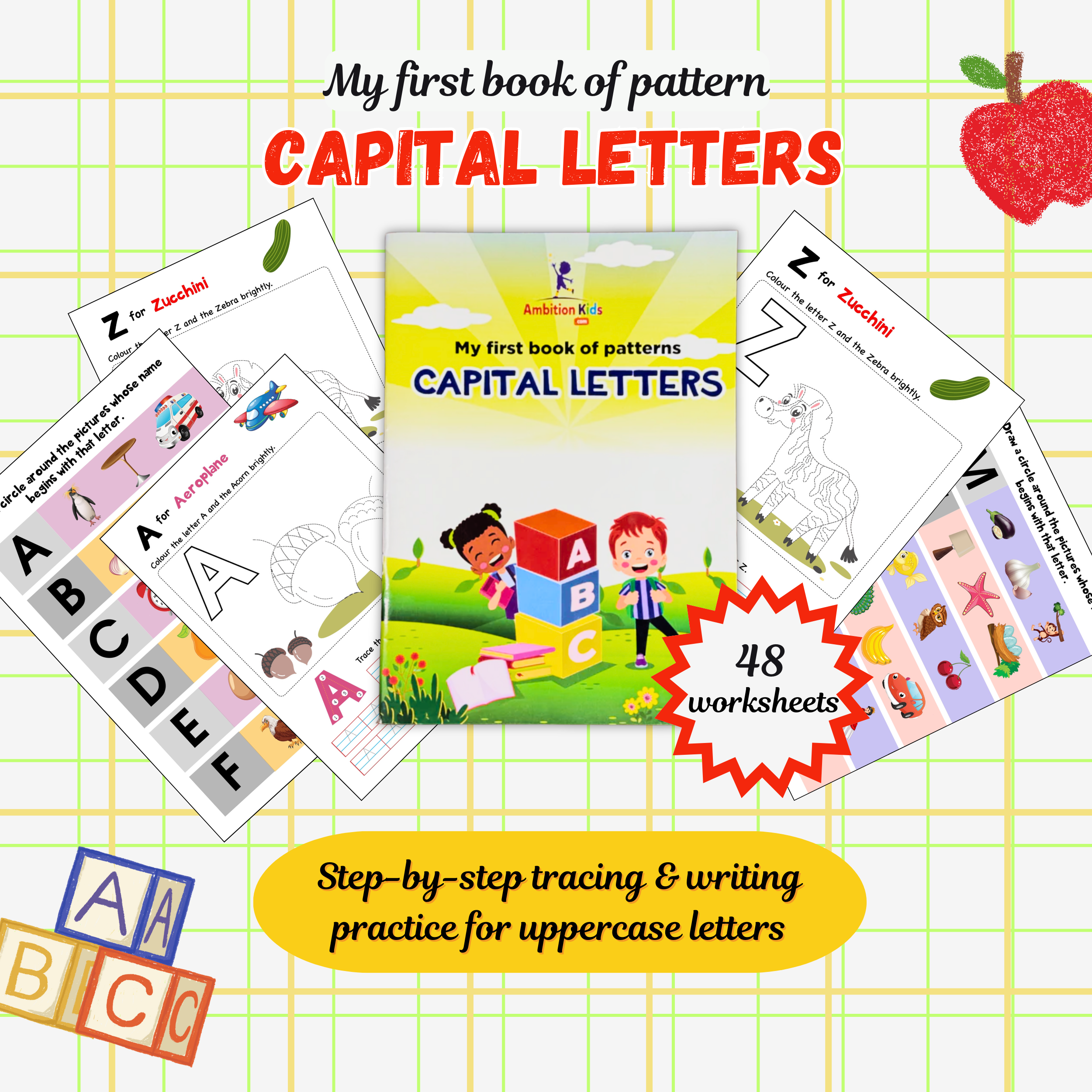 (Ages 5โ7): UKG Set โข Age 5+ Brain Booster & Pattern Writing | 3-in-1 Genius Learning Pack - Ambition Kids