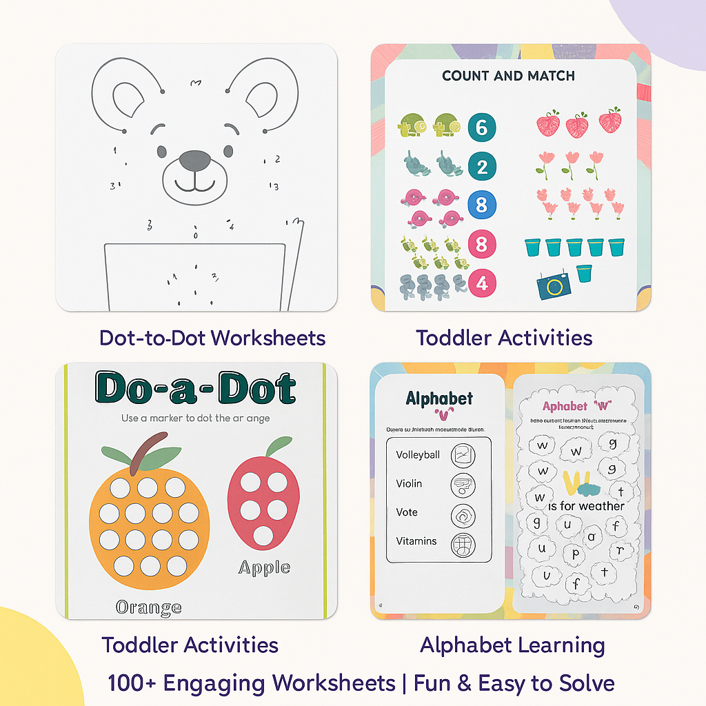 Toddler & Dot-to-Dot, Mazes & Numbers (5 Worksheets)
