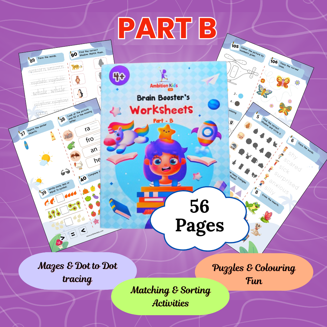 Lkg & Brain Booster Worksheets (4 Books) - Ambition Kids