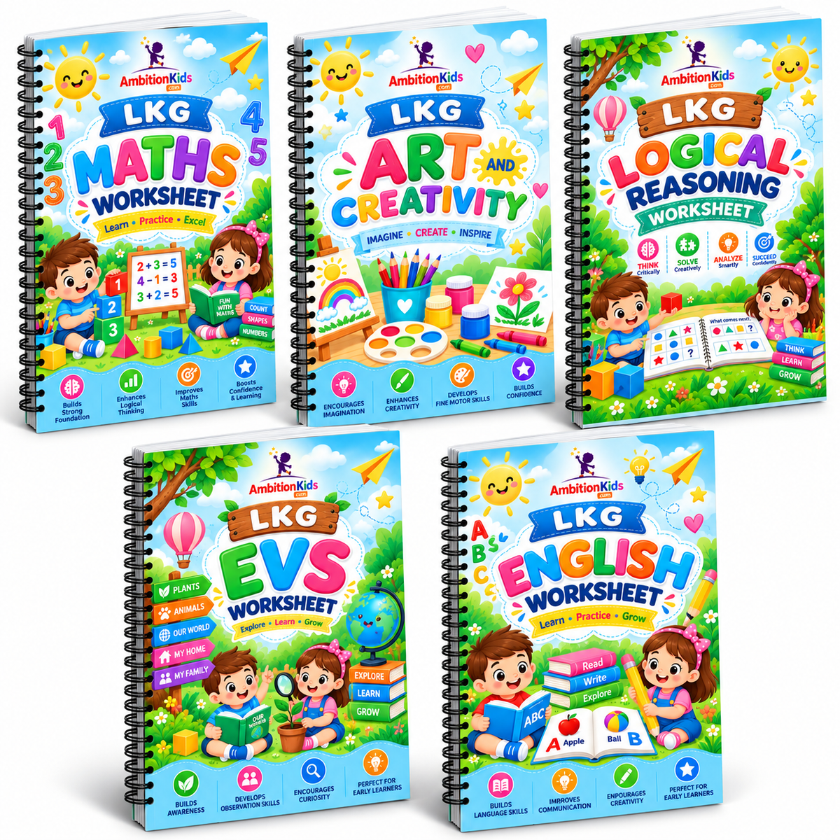 LKG Loose Worksheets | EVS + Math + English + Coloring + Logical