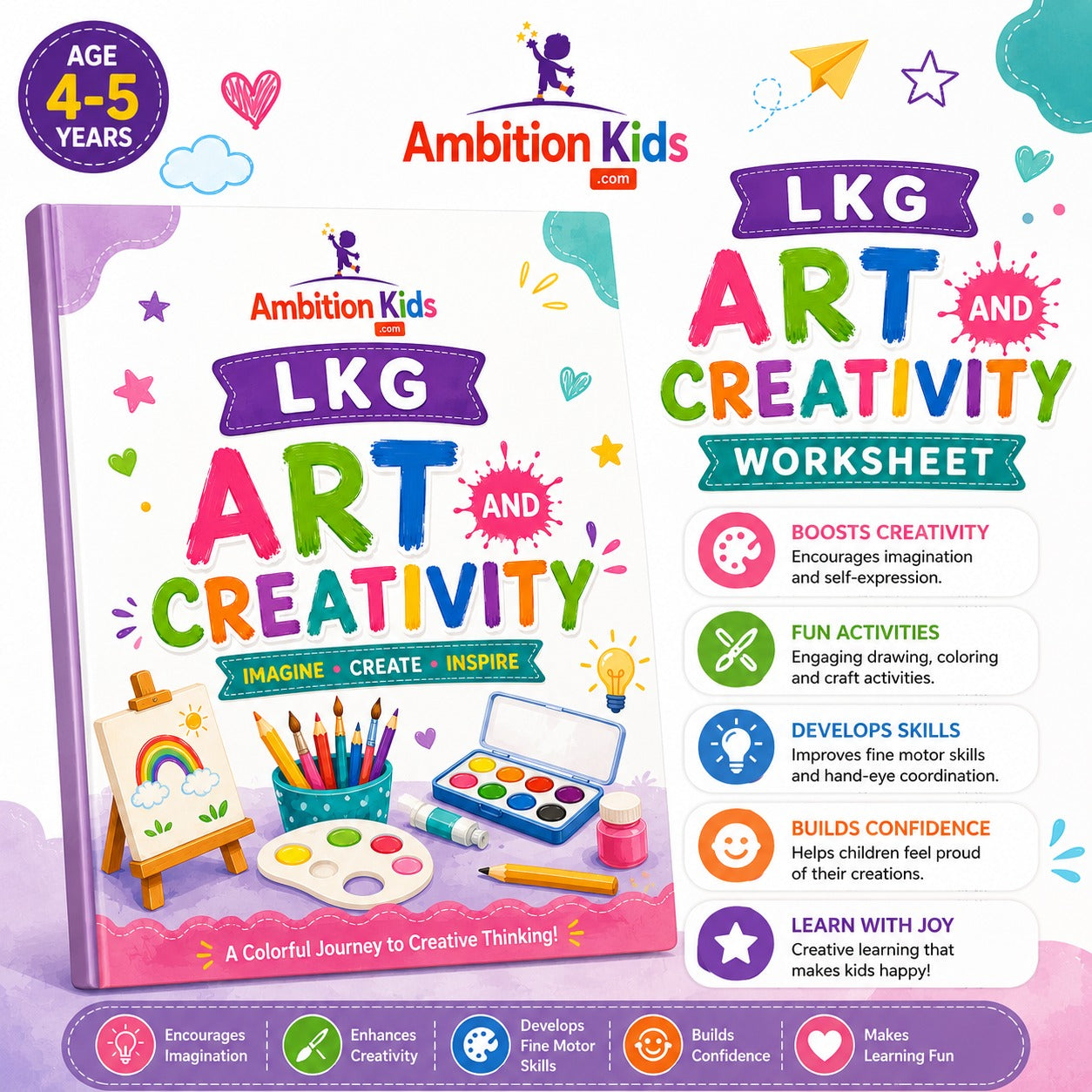 LKG Printable Worksheets |  Art & Creativity Fun Coloring & Drawing 50+ Worksheets