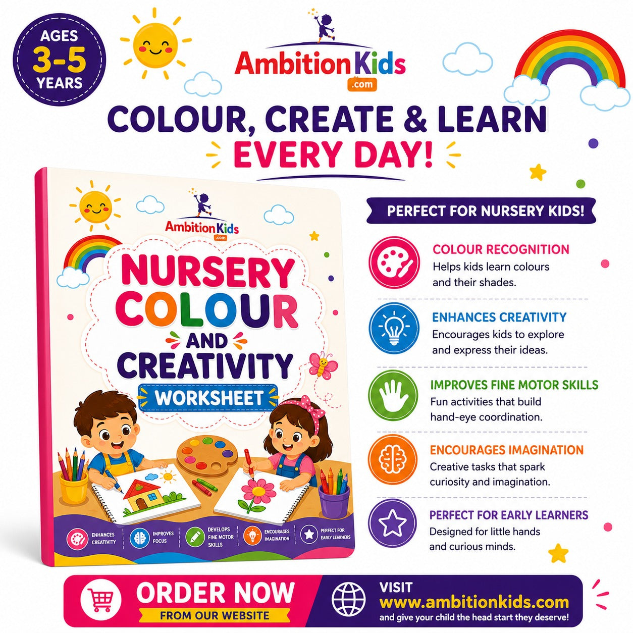 Nursery Art & Creativity Printable  Worksheets | Coloring Sheets (Age 3+)