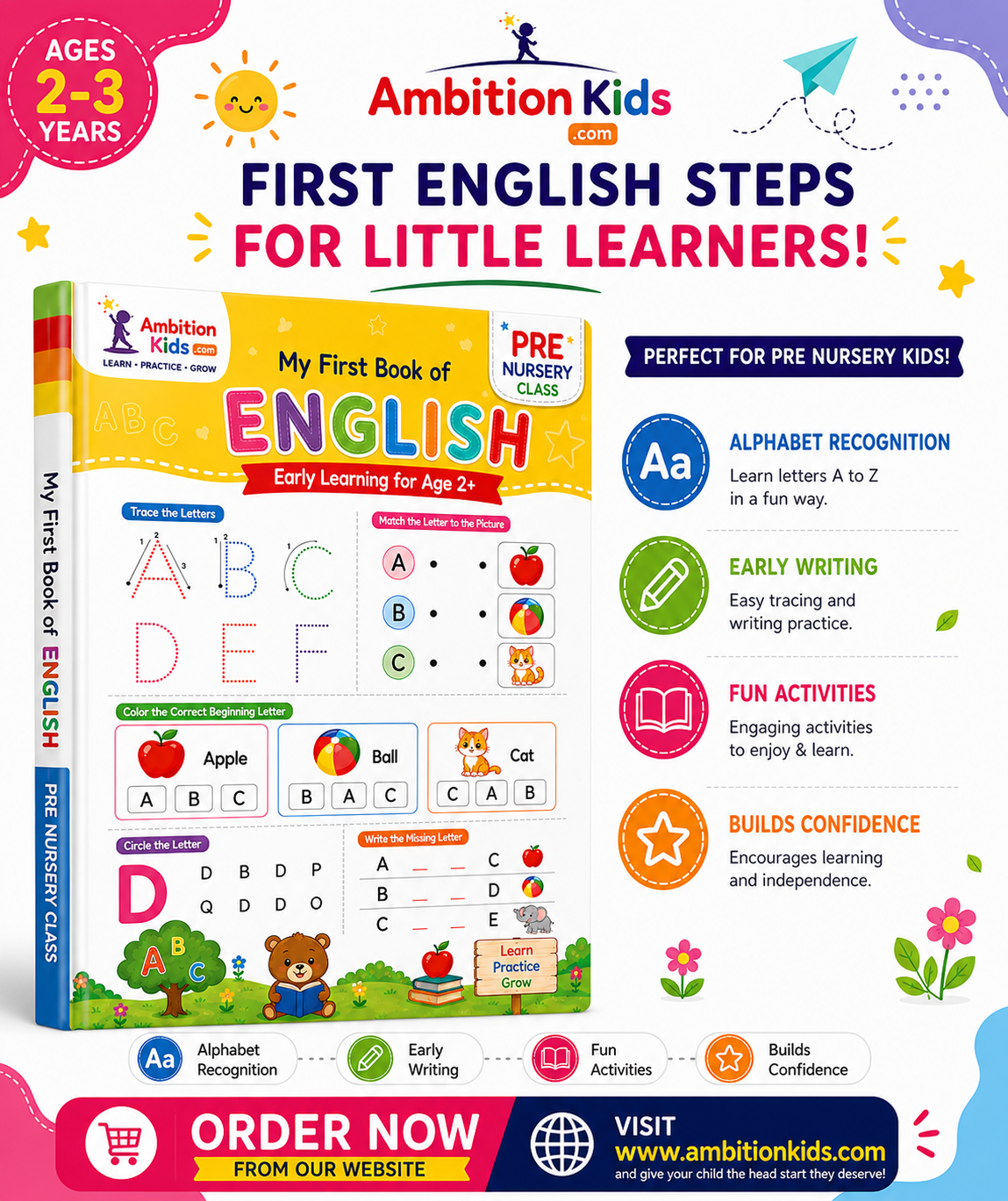 Pre-Nursery English Printable Worksheets | Alphabet & Picture Activities | Hard Copy