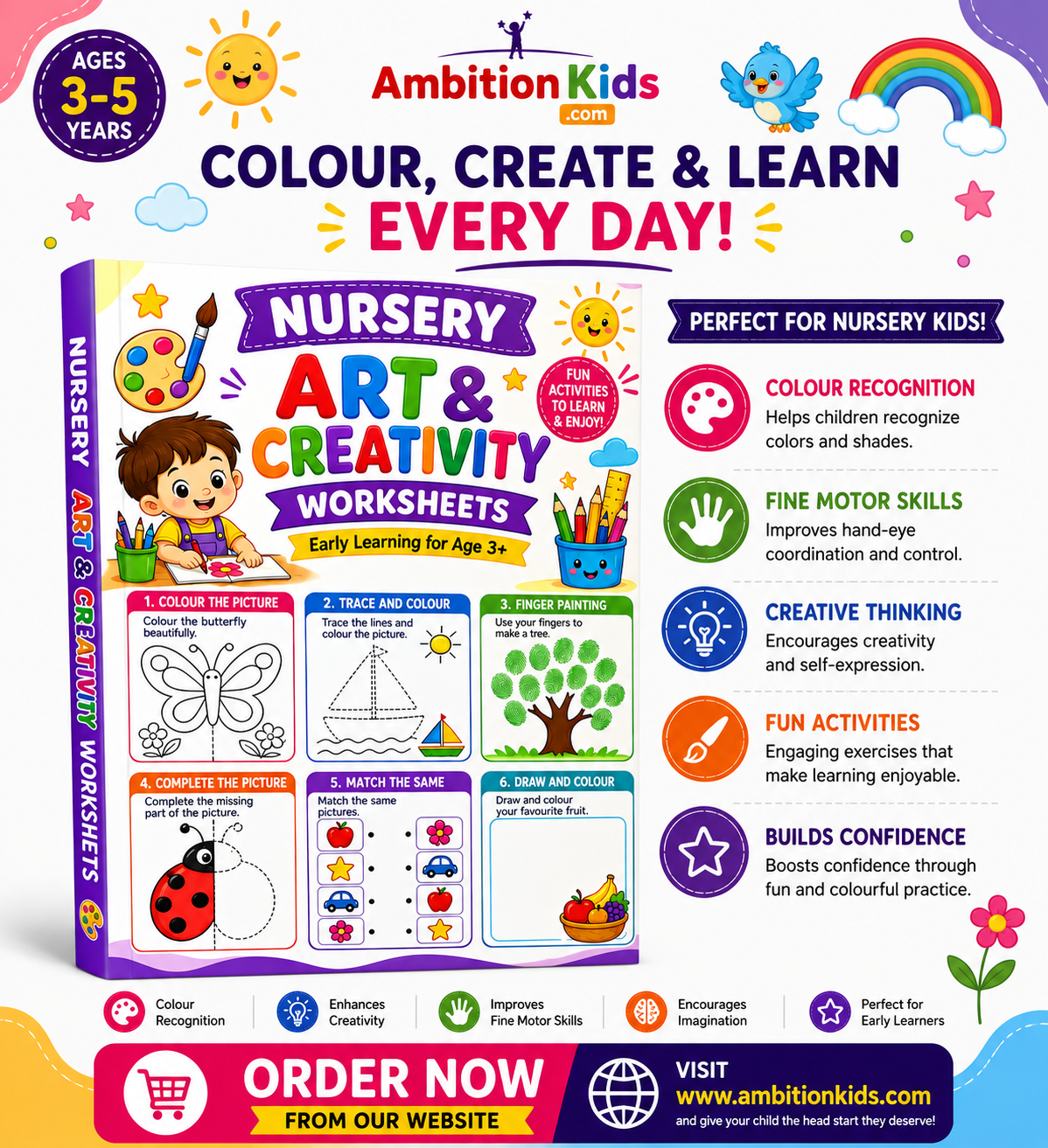 Nursery Art & Creativity Printable  Worksheets | Coloring Sheets (Age 3+)