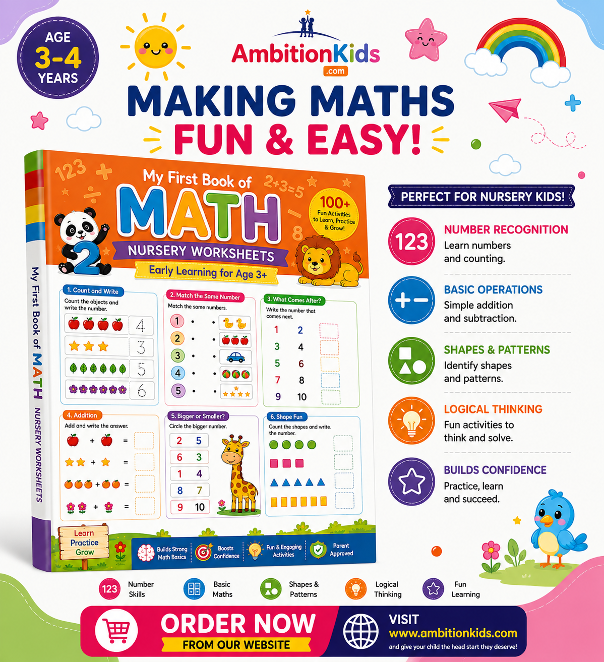 Nursery Math & Numeracy Printable Worksheets | (Age 3+)