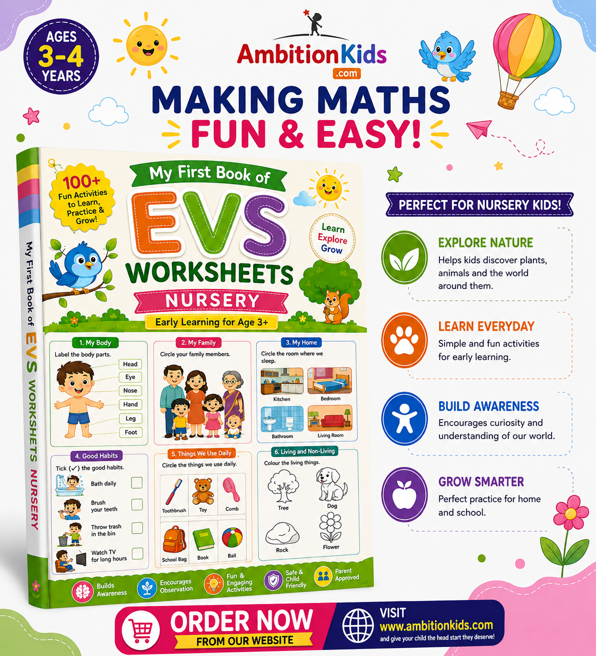 Nursery Worksheet EVS & Logical Thinking Printable  Worksheets | Age 3+
