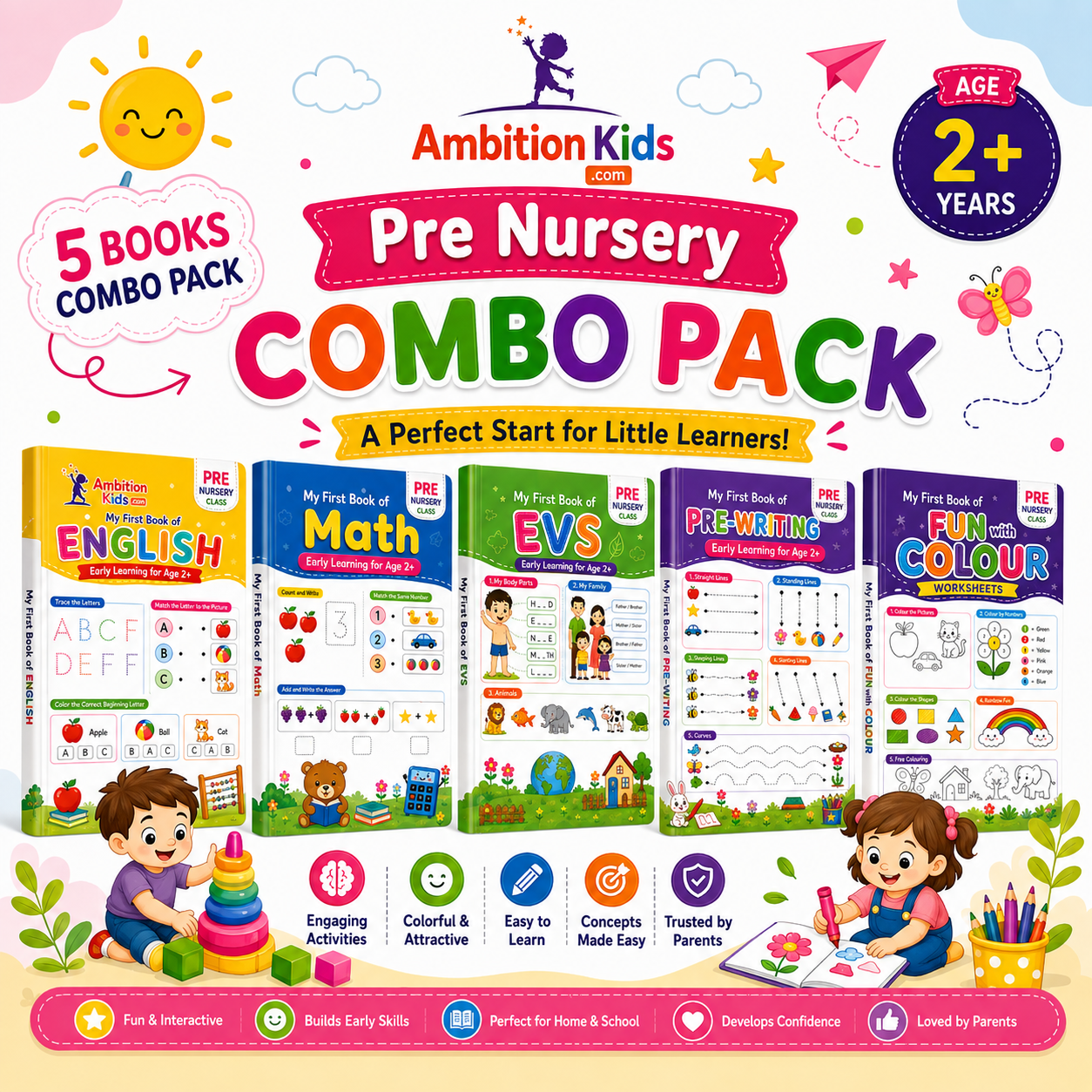 Preschool Loose Kids Worksheets For Nursery, LKG, & UKG | 1 Year Complete Fun Worksheets