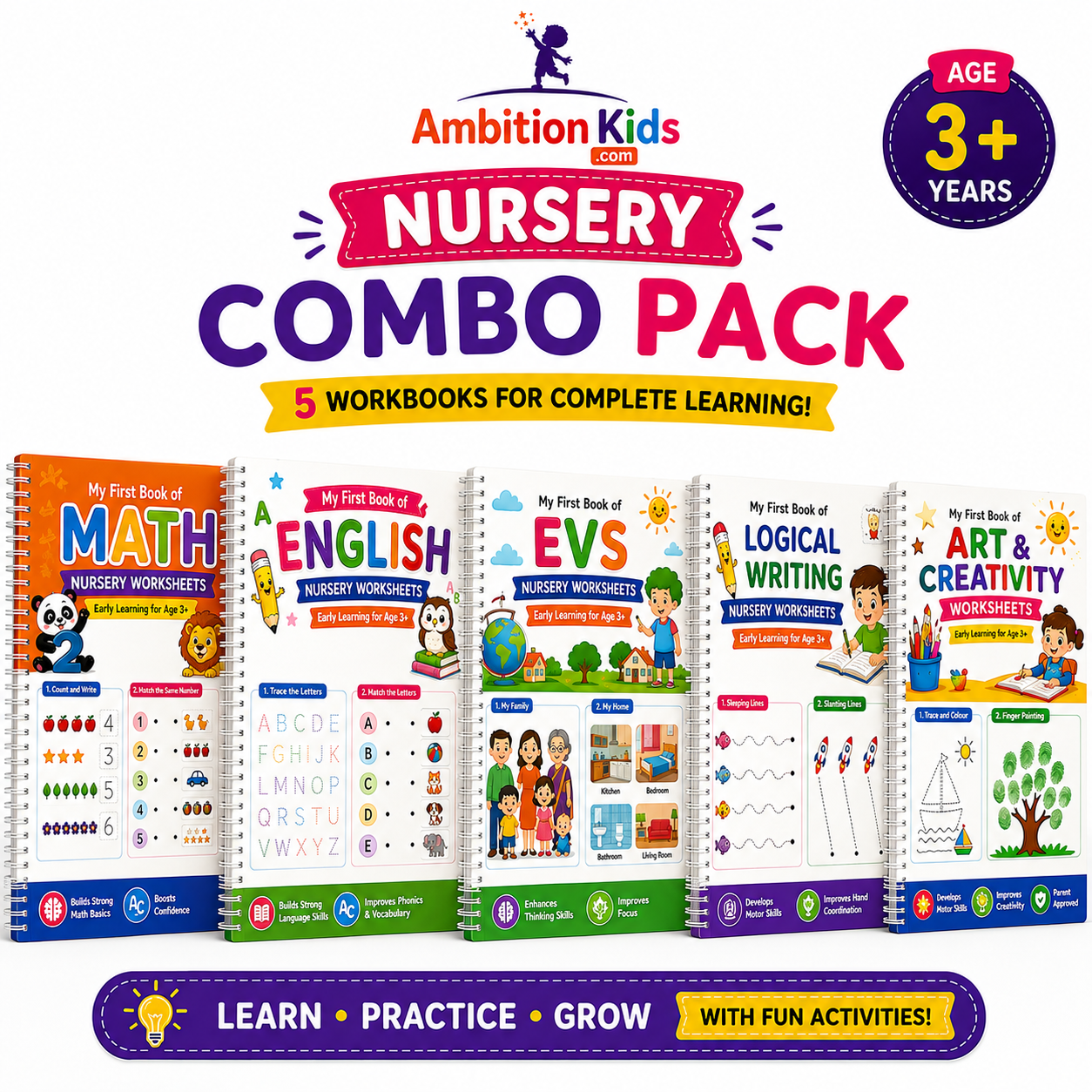 Nursery  Printable Worksheet| EVS, Math, English, Art & Pattern| Hard Copy