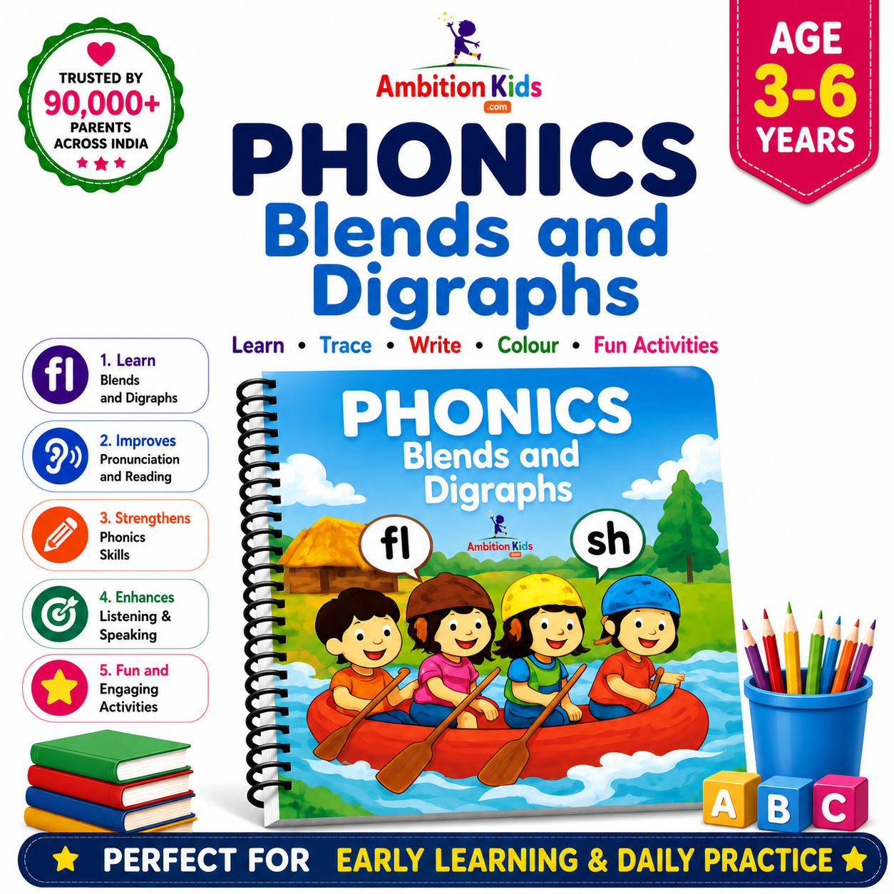 Blends & Digraphs Phonics  Ambition Kids Worksheets for Age 3–6 Years