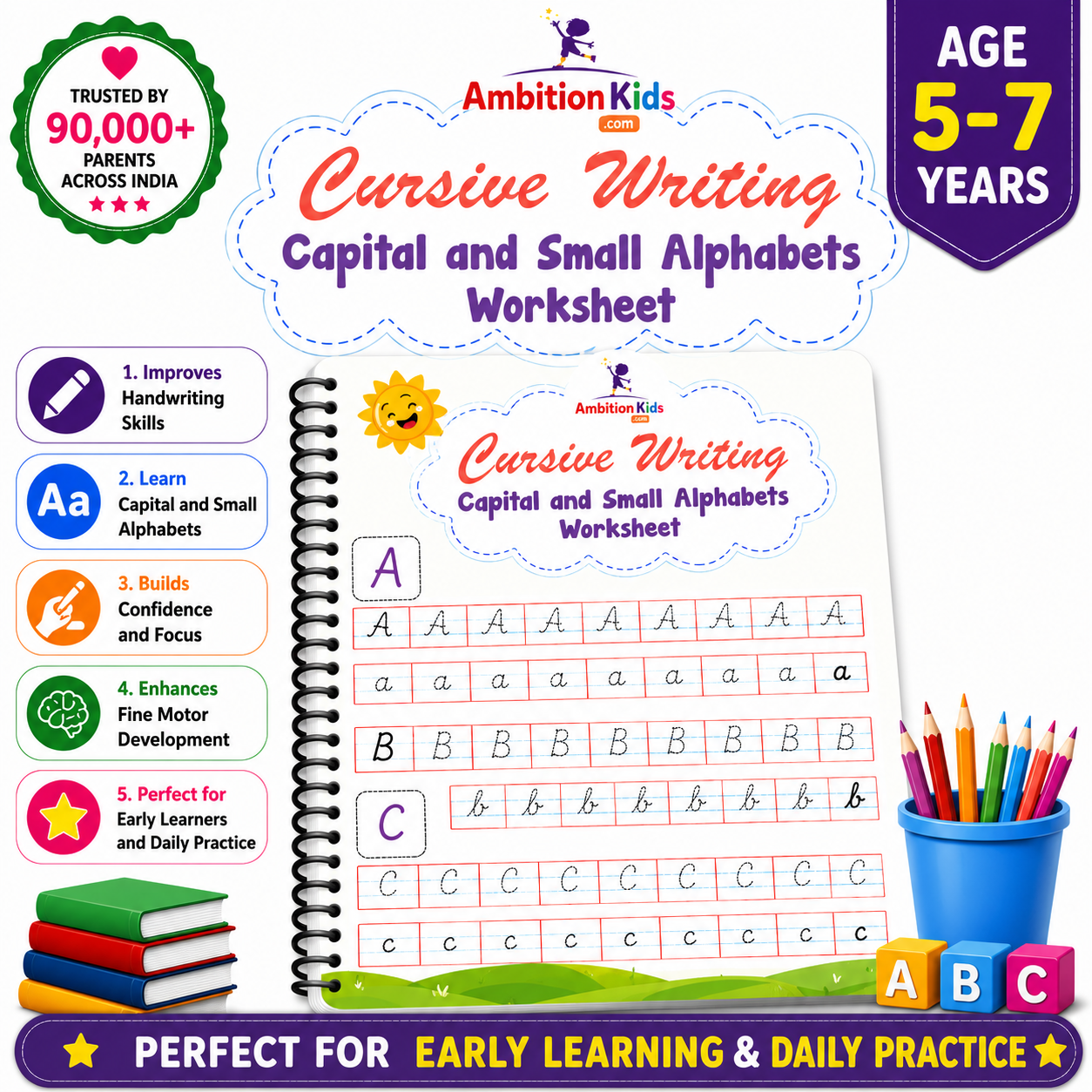 Capital & Small Letters Cursive Writing Ambition Kids Practice Book
