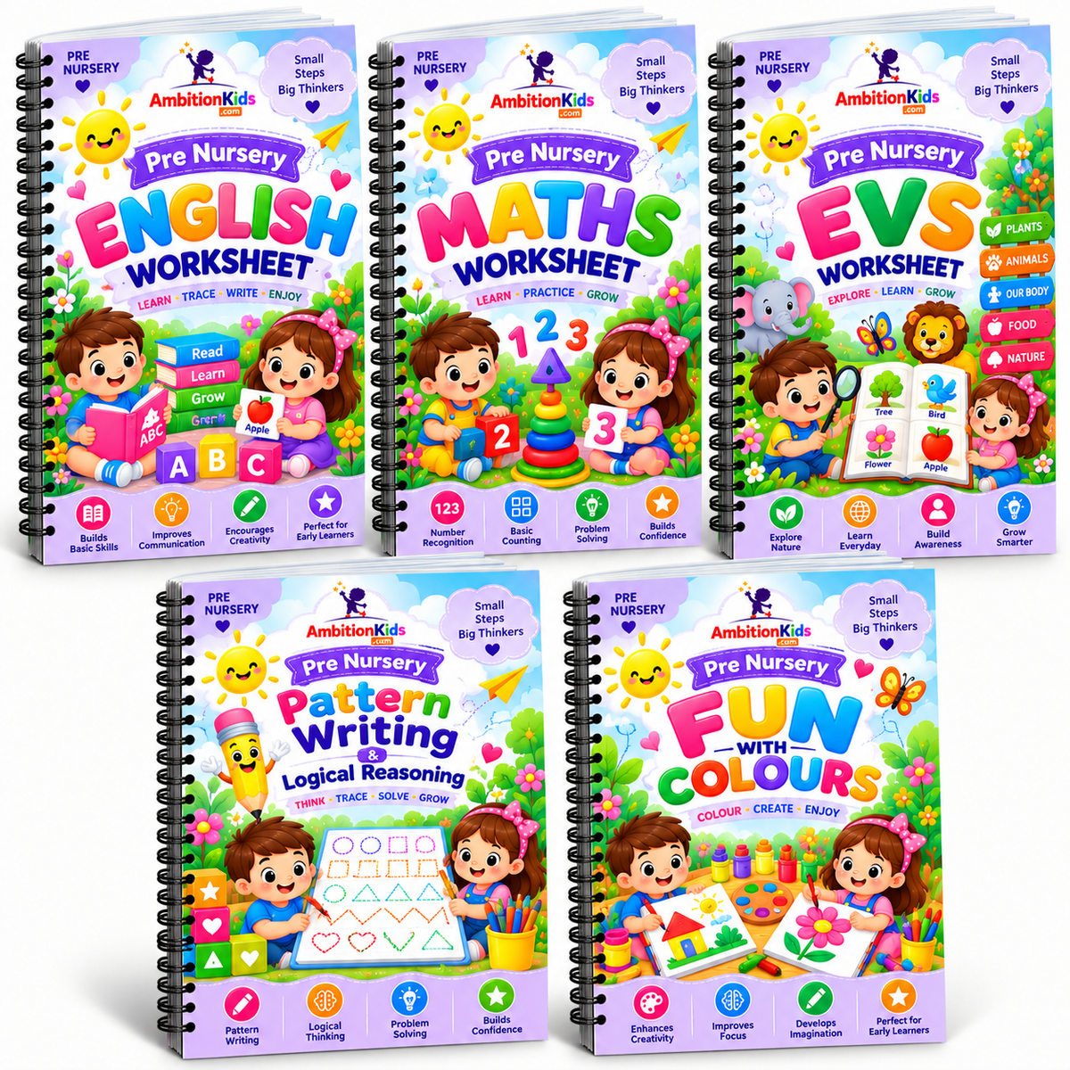 Pre-Nursery Loose Worksheets | EVS + Math + English + Coloring + Pattern