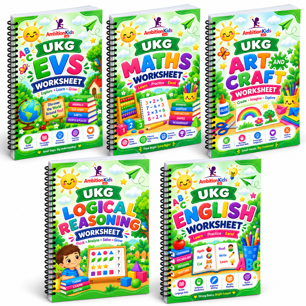 UKG Loose Worksheets | EVS, Math, English, Coloring, Logical Reasoning