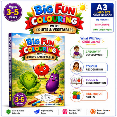 Big Fun Colouring with Fruits & Vegetables | Colouring Book for Kids Age 3-5 Years