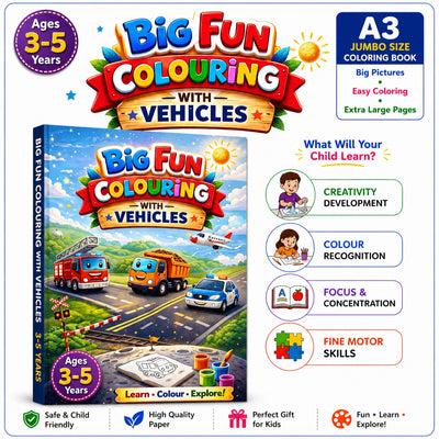 Big Fun Colouring with Vehicles | A3 Colouring Book for Kids Age 3-5 Years