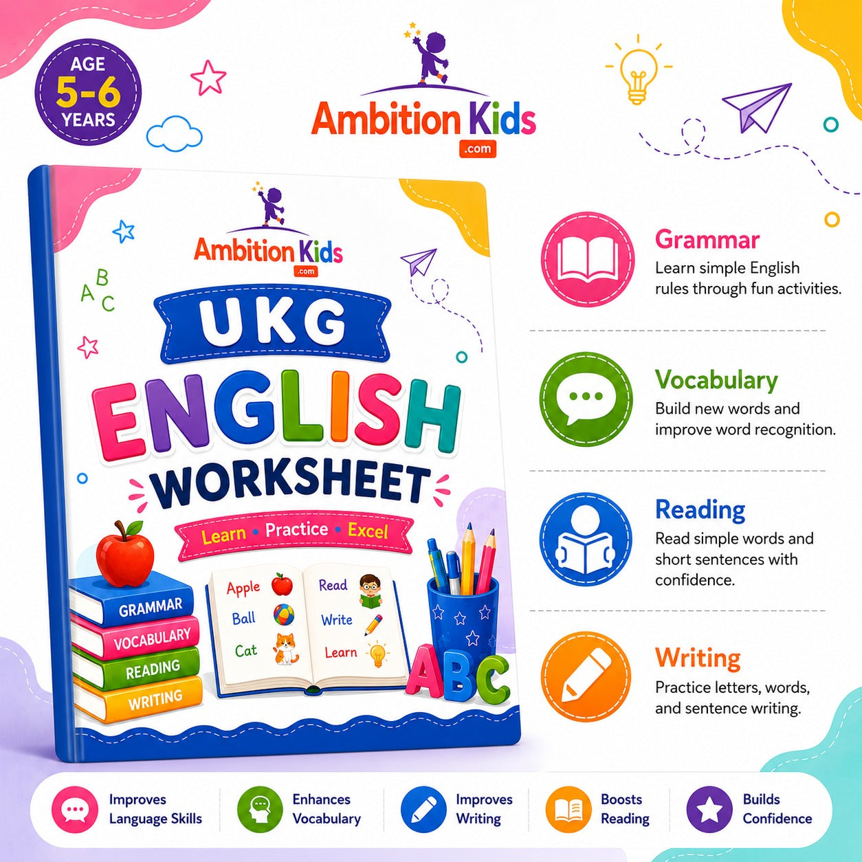UKG English Printable Worksheets | 102 Skill-Based Worksheets