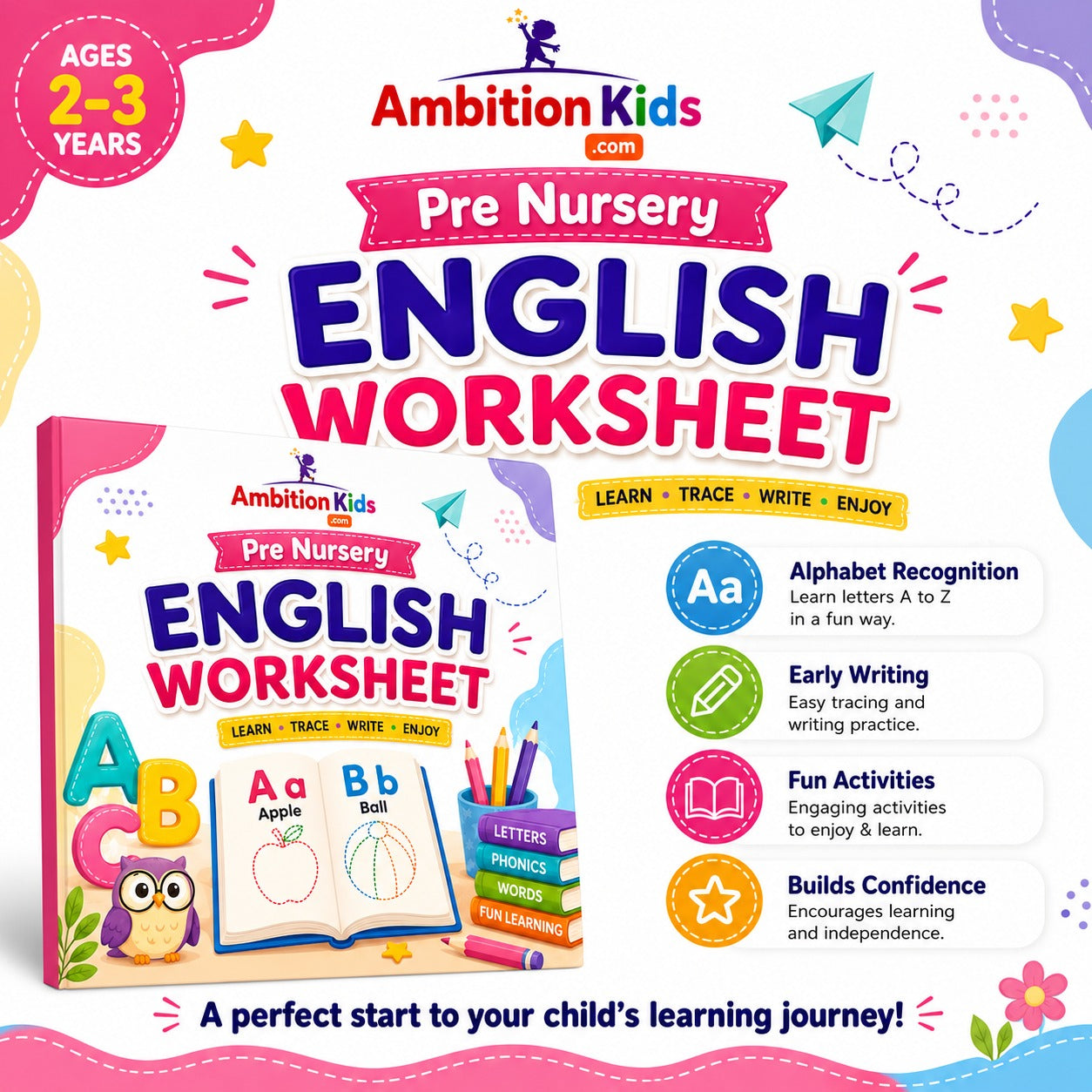Pre-Nursery English Printable Worksheets | Alphabet & Picture Activities | Hard Copy
