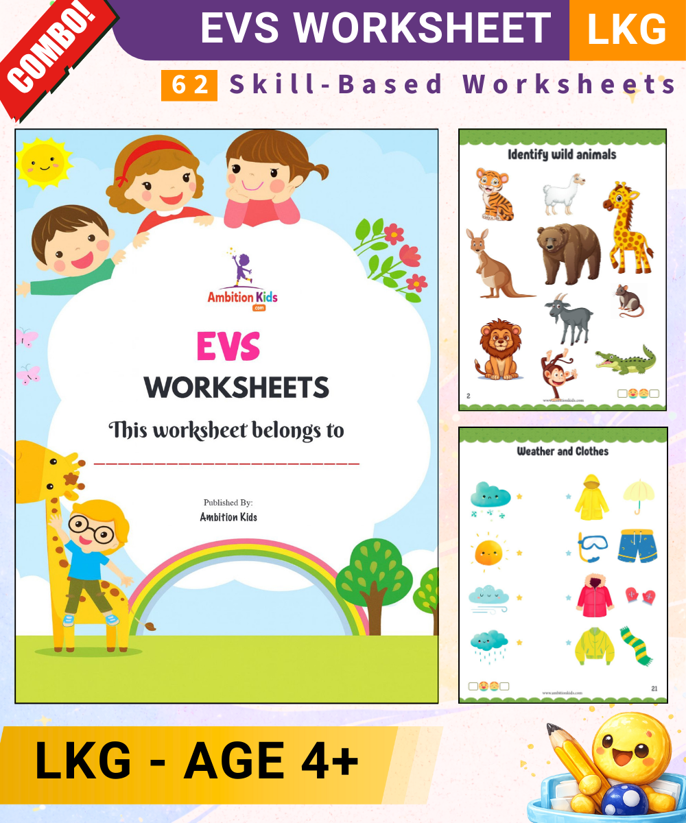 Preschool Kids Worksheets Bundle – EVS, Math, English, Coloring & Patterns | Complete Learning Kit