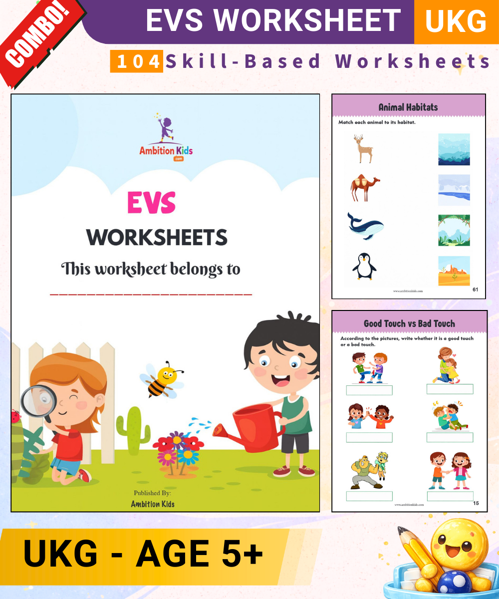 Preschool Kids Worksheets Bundle – EVS, Math, English, Coloring & Patterns | Complete Learning Kit