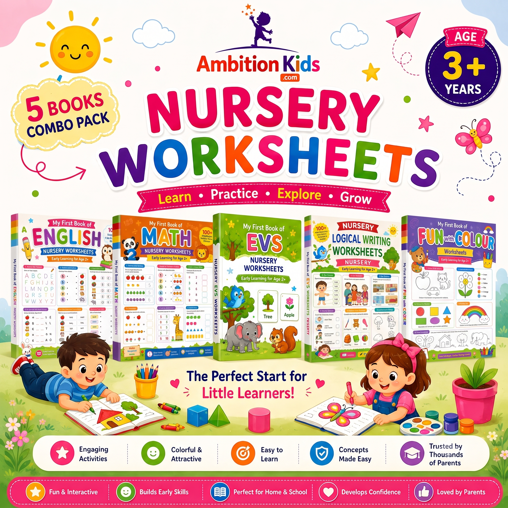 Nursery  Printable Worksheet| EVS, Math, English, Art & Pattern| Hard Copy