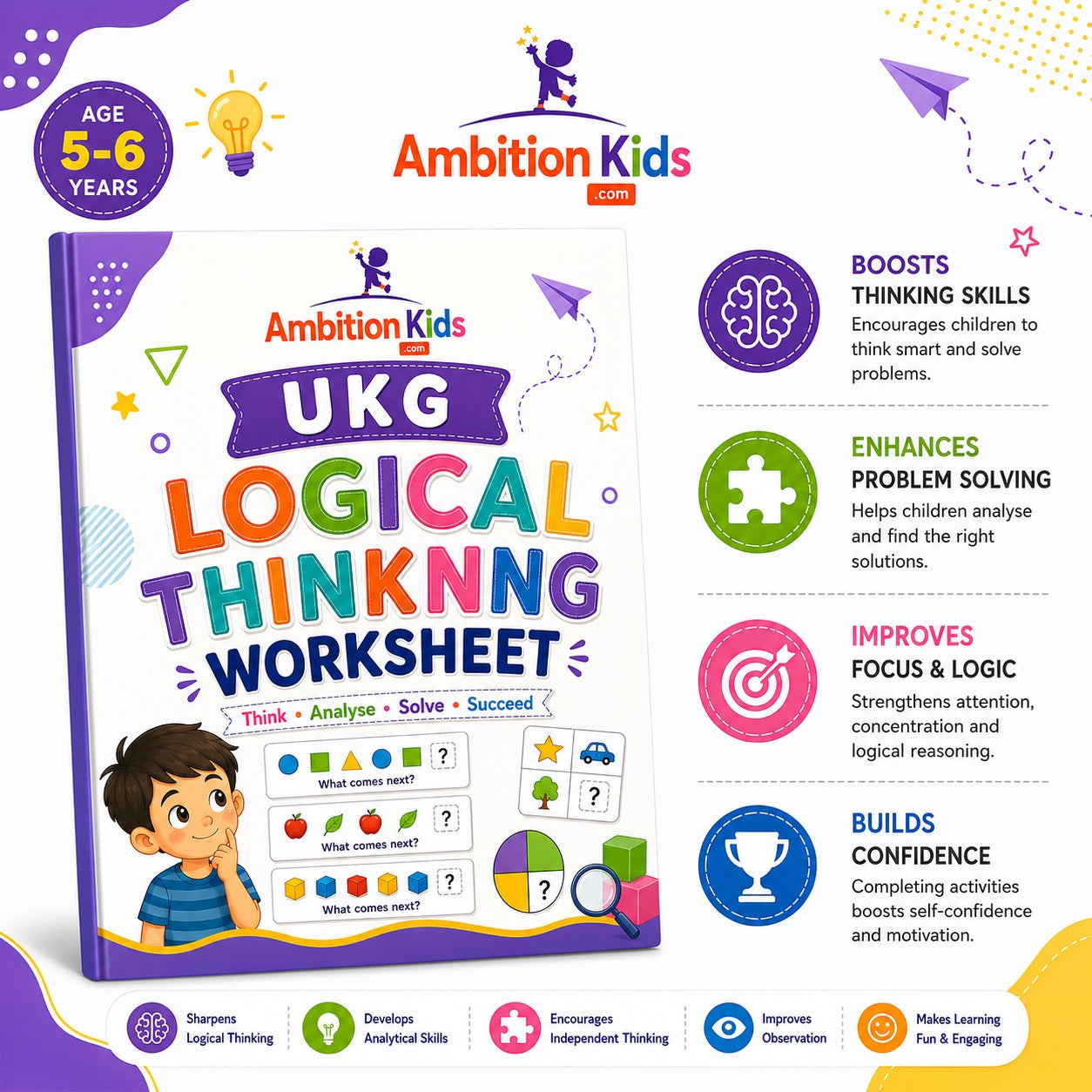 UKG Printable Worksheet | 52 Skill-Based Logical & Reasoning | Screen Free Learning