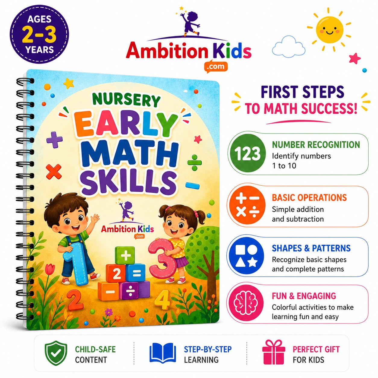 Nursery Early Math Skills Worksheet | Preschool Math Learning Book for Kids Age 2-3 Years