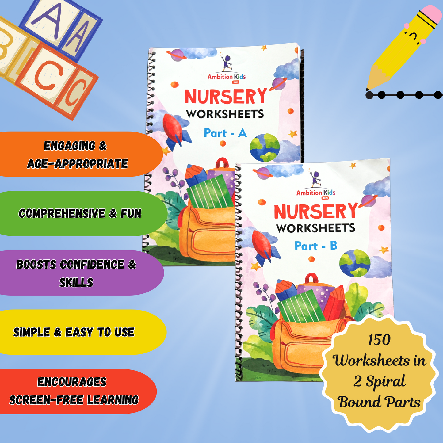 Nursery Hard Copy Kids Worksheets - Ambition Kids
